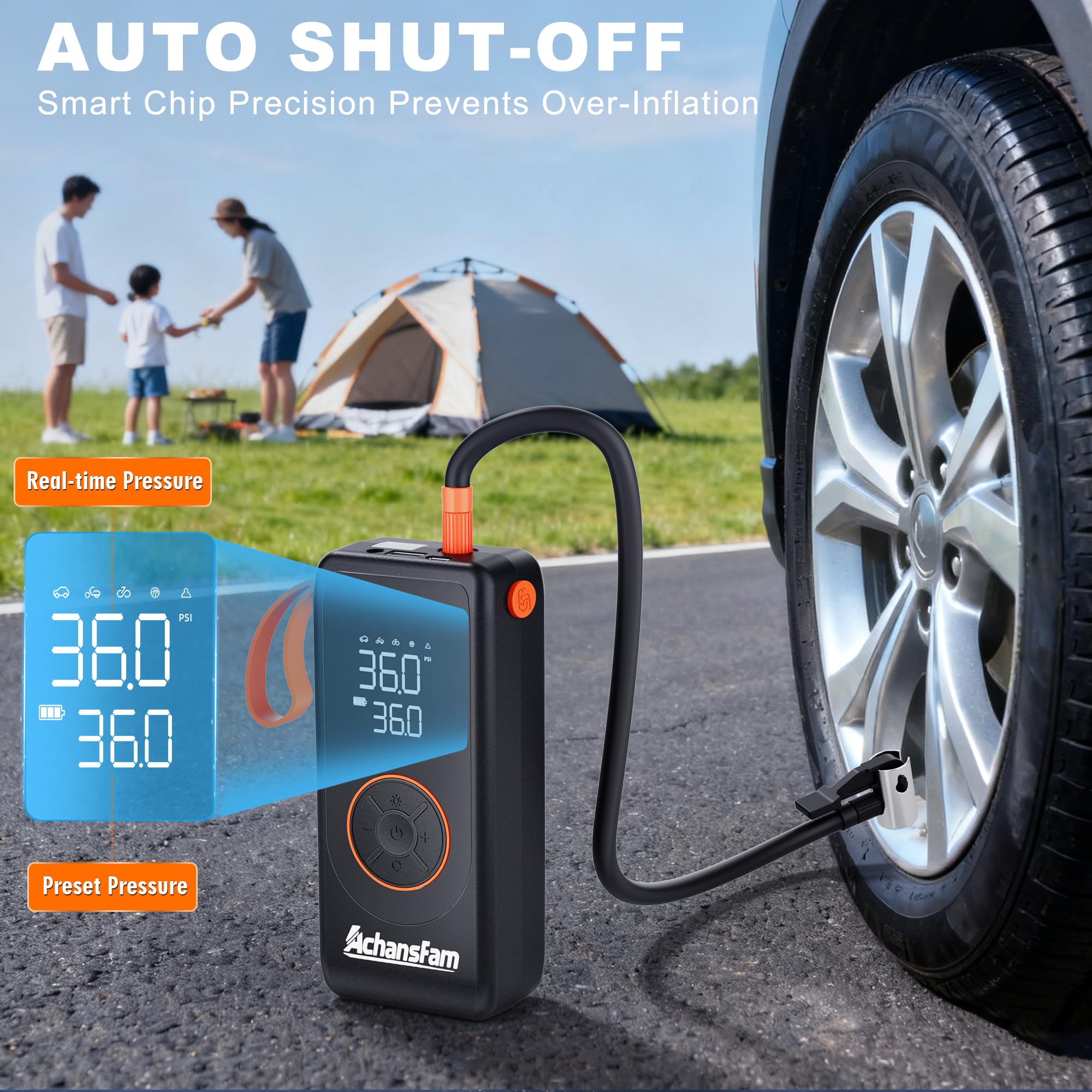 P9 Pro - Inflador de neumáticos portátil, bomba de aire para neumáticos de coche con manómetro digital, doble potencia y apagado automático, manguera de 22 pulgadas, bomba inalámbrica para
