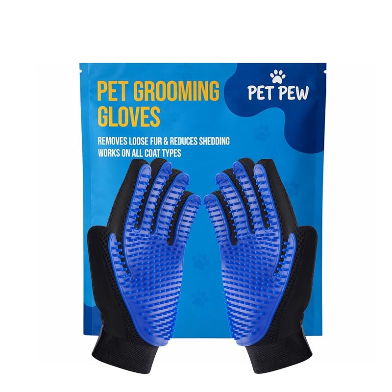 Luva para Remoção de Pelos de Gatos PET PEW com Pontas de Silicone, Azul, 1 Par