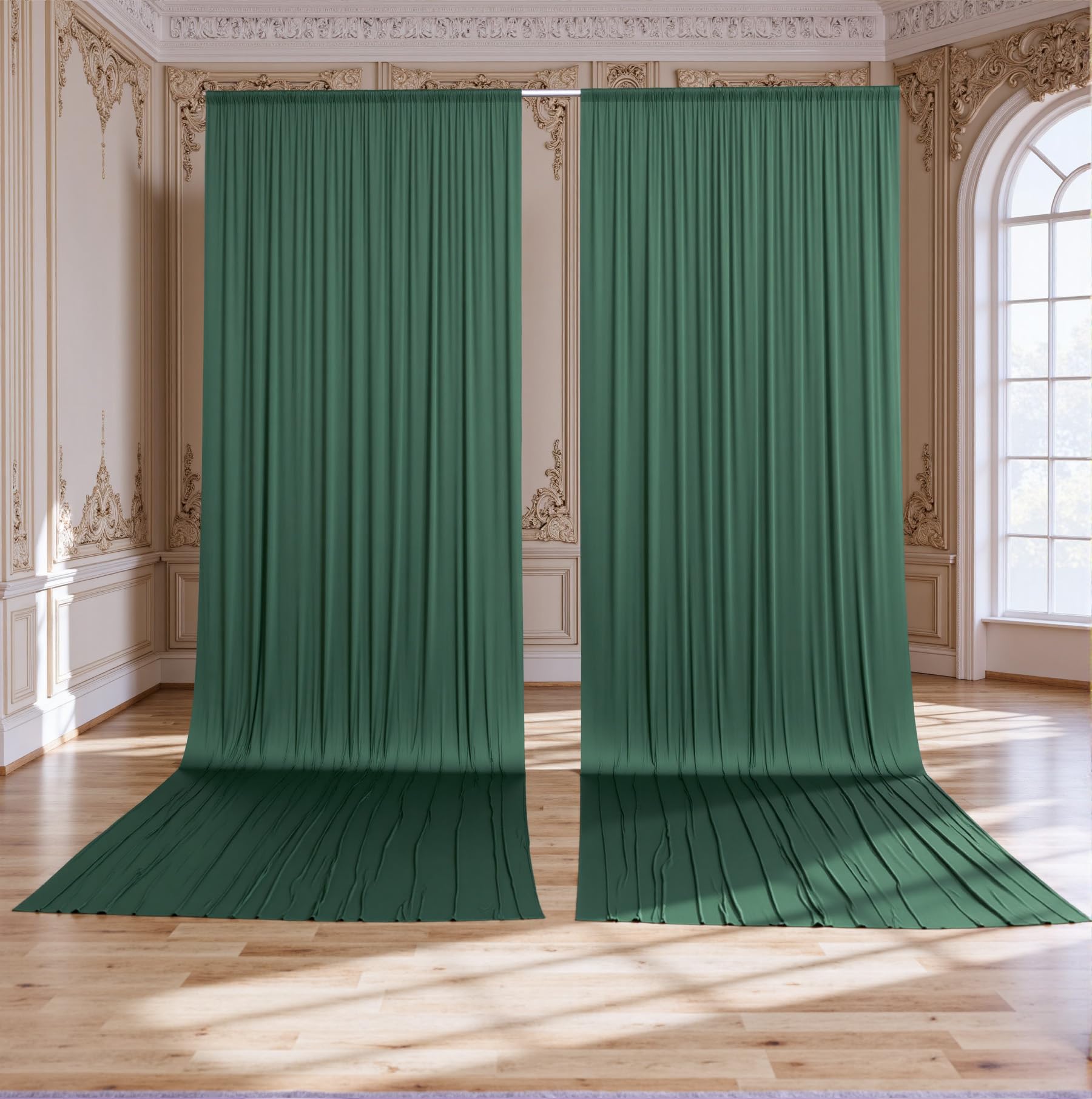 Photo 1 of 10ftx15ft Hunter Green Backdrop Curtains for Parties, Wrinkle Free Polyester Hunter Green Photo Backdrop Drapes 2 Panels 15 ft Long Back Drop Cloth for Wedding Birthday Photography Background Party