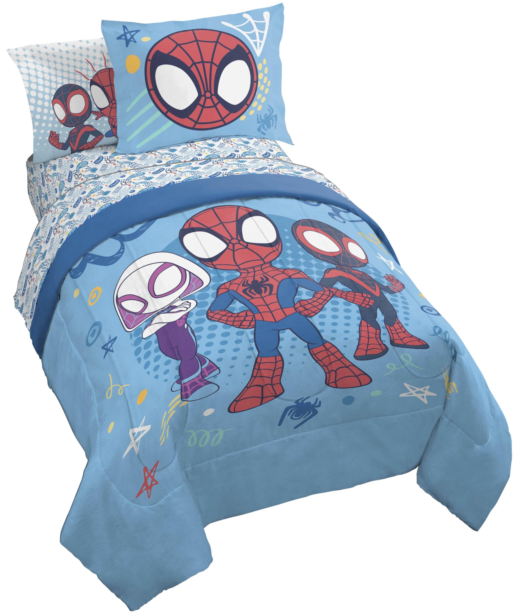 Photo 1 of Jay Franco Kids Comforter Set Includes Sheets and Pillow Covers - Soft and Cozy Bed Set for Stylish Room Decor, Light Blue - Spidey & His Amazing Friends, 5 Piece Twin Bedding