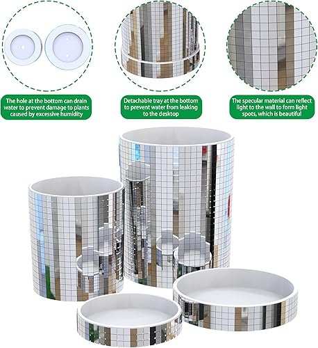 Miniatura 3 de Adnee Maceta cilíndrica de discoteca de 4.5 x 4.8 pulgadas, jarrón cilíndrico de discoteca, moderna maceta de plástico con agujero de drenaje y