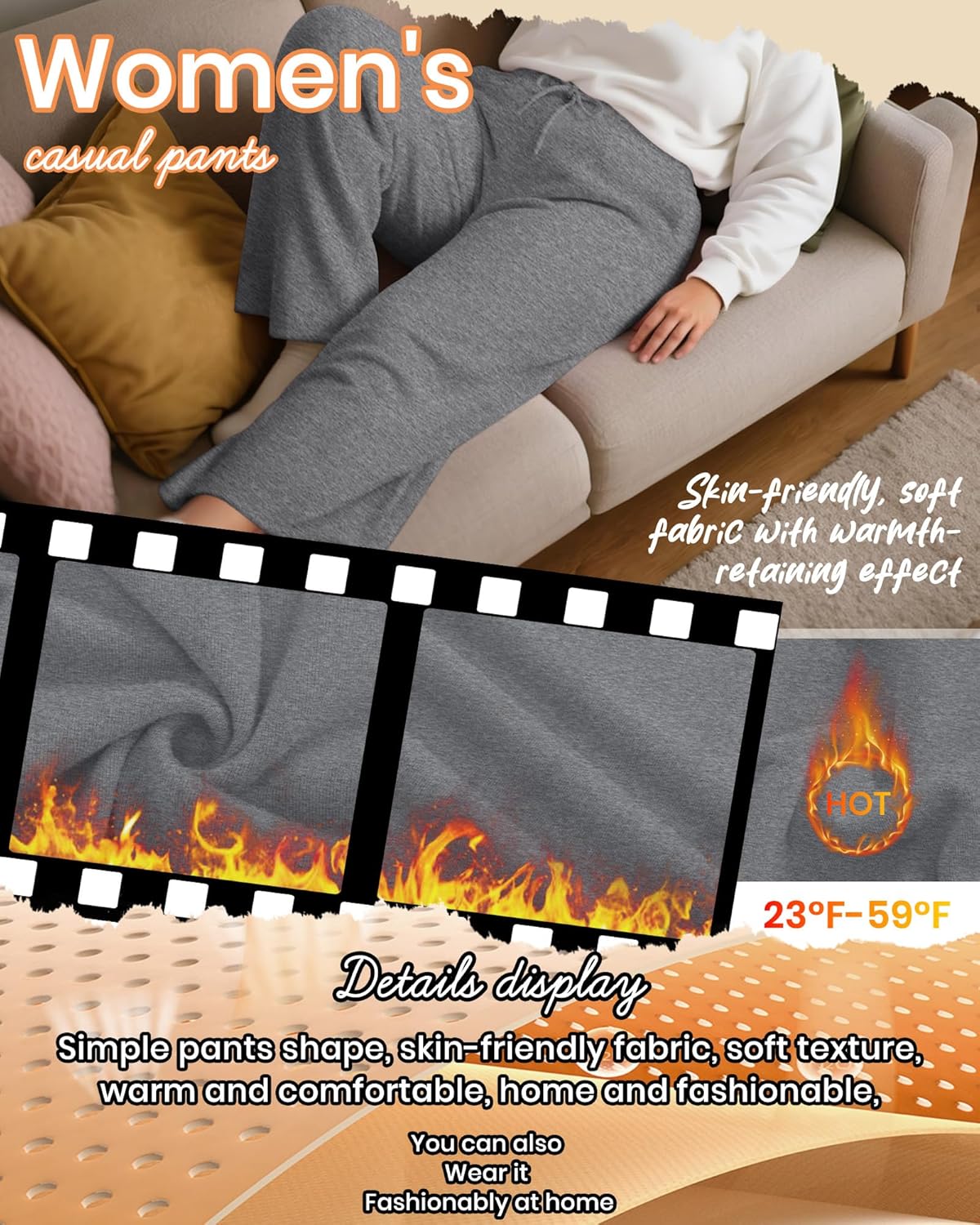 3 Pack Women's Plus Size Fleece Pants, Drawstring Wide Leg High Waist Sweatpants Loose Lounge Pants with Pockets - Image 2