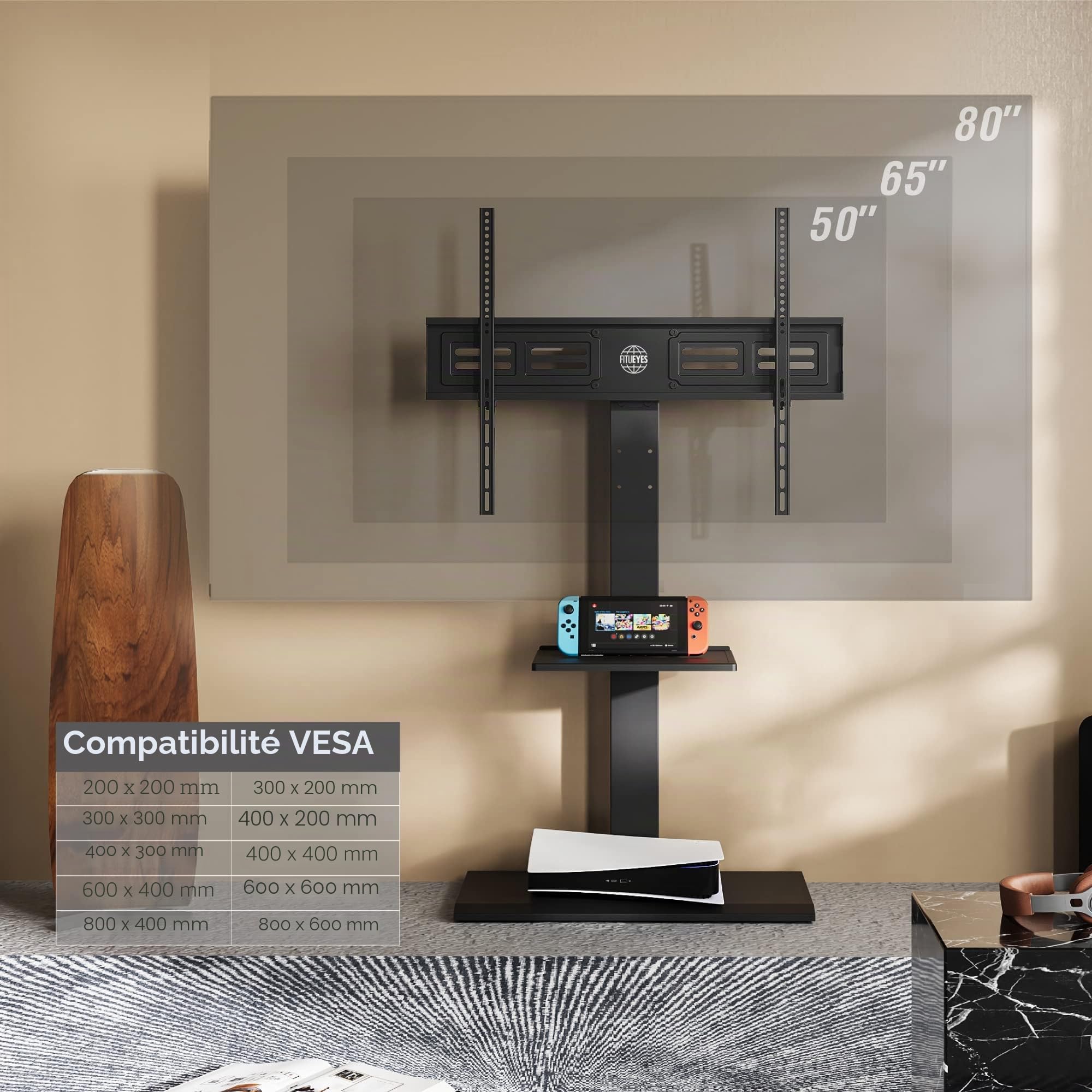 FITUEYES Support TV sur Pied, en Fer, 50-80 Pouces, VESA 800 x 400 mm