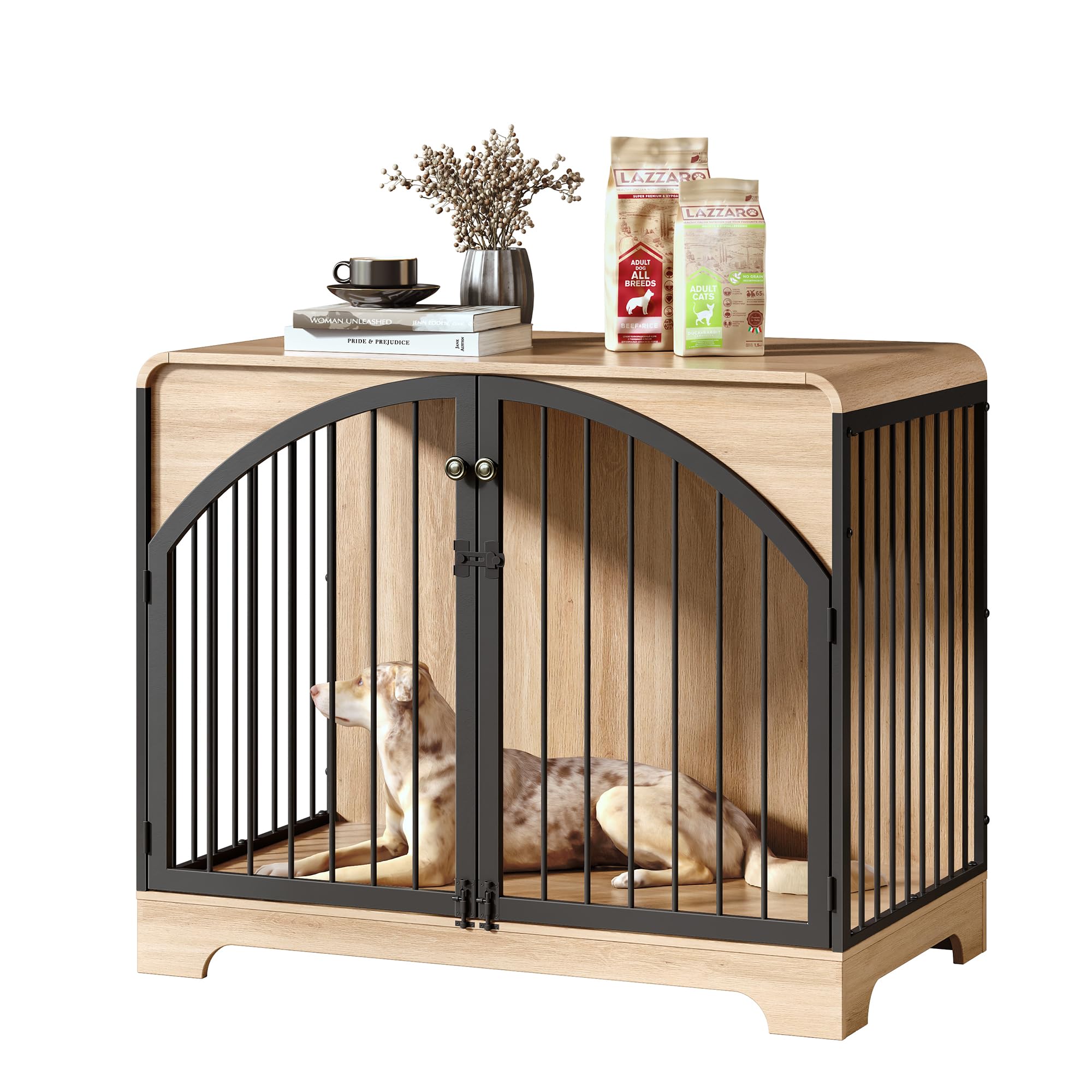 40" Farmhouse Dog Crate Furniture for Small Dogs, Decorative Pet House End Table, Wooden Dog Kennel Furniture Indoor,Oak