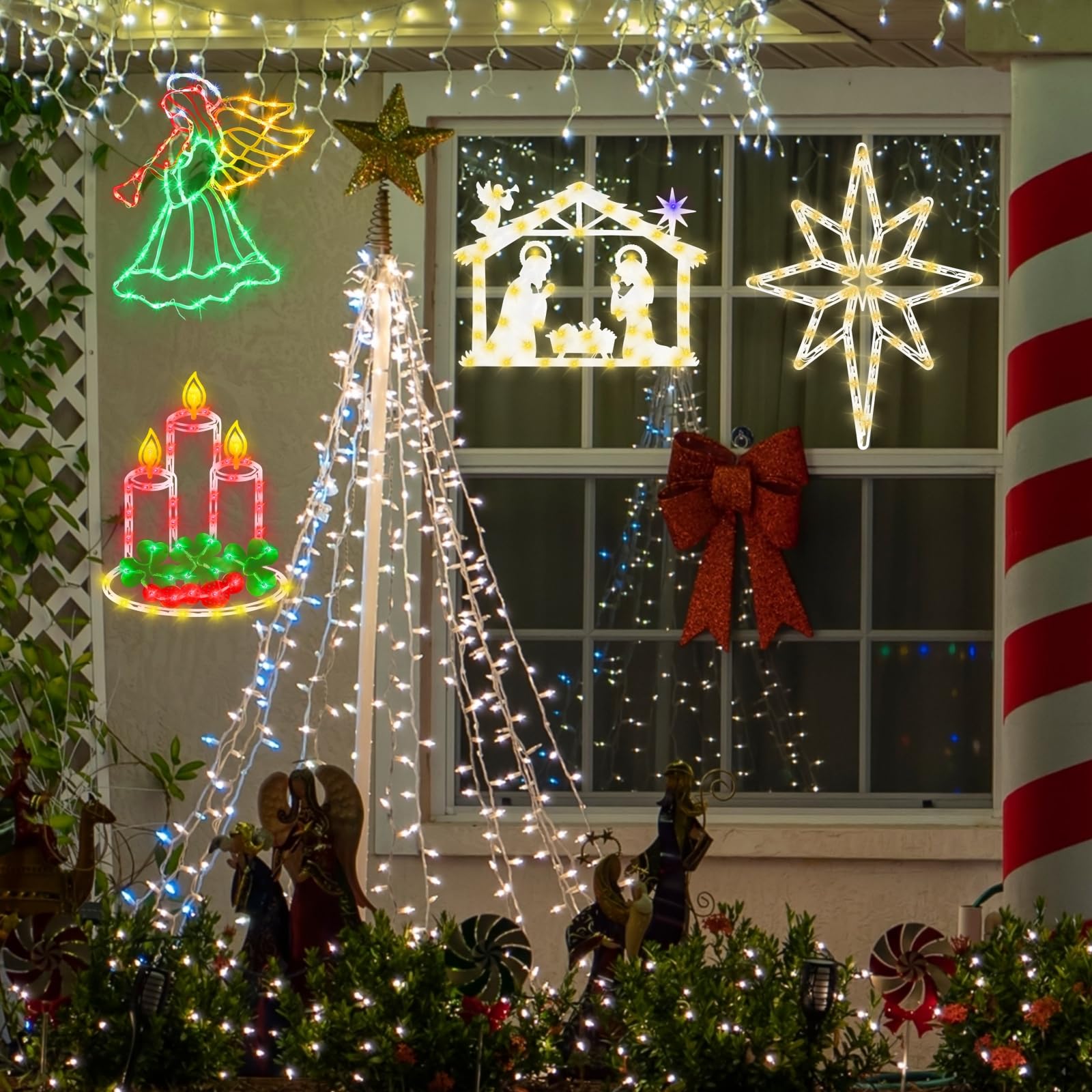 TRWYMZ Decoraciones navideñas: luces de silueta de ventana de Navidad de 16 pulgadas