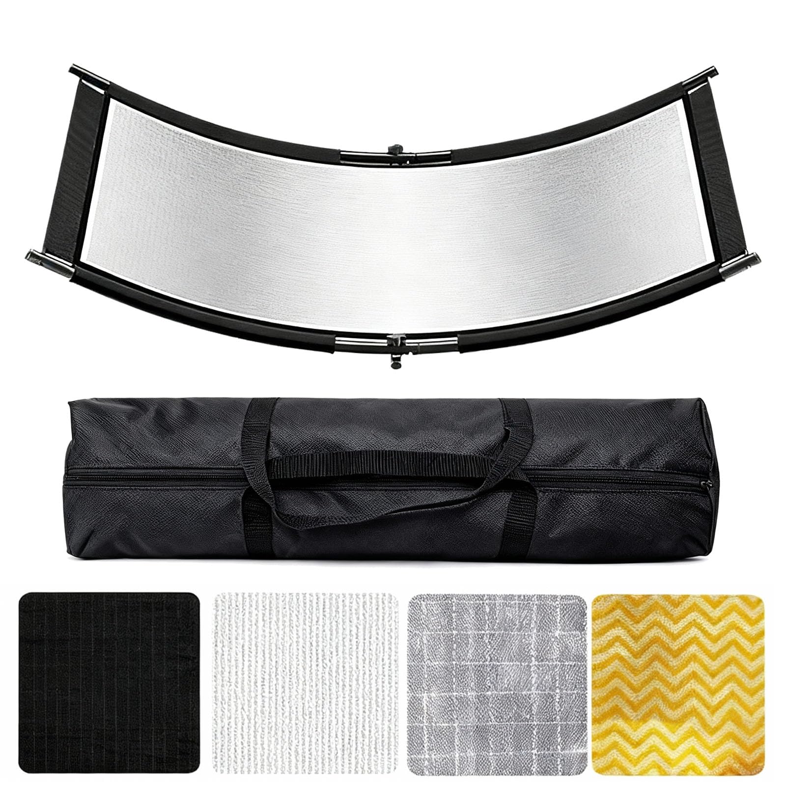 Reflector de luz Tipo U, Difusor LED para Estudio y Fotografía Reflector Curvo Grande de 105 x 50 cm con Estuche de Transporte en Negro Blanco Oro Plateado (Soporte de luz no Incluido)