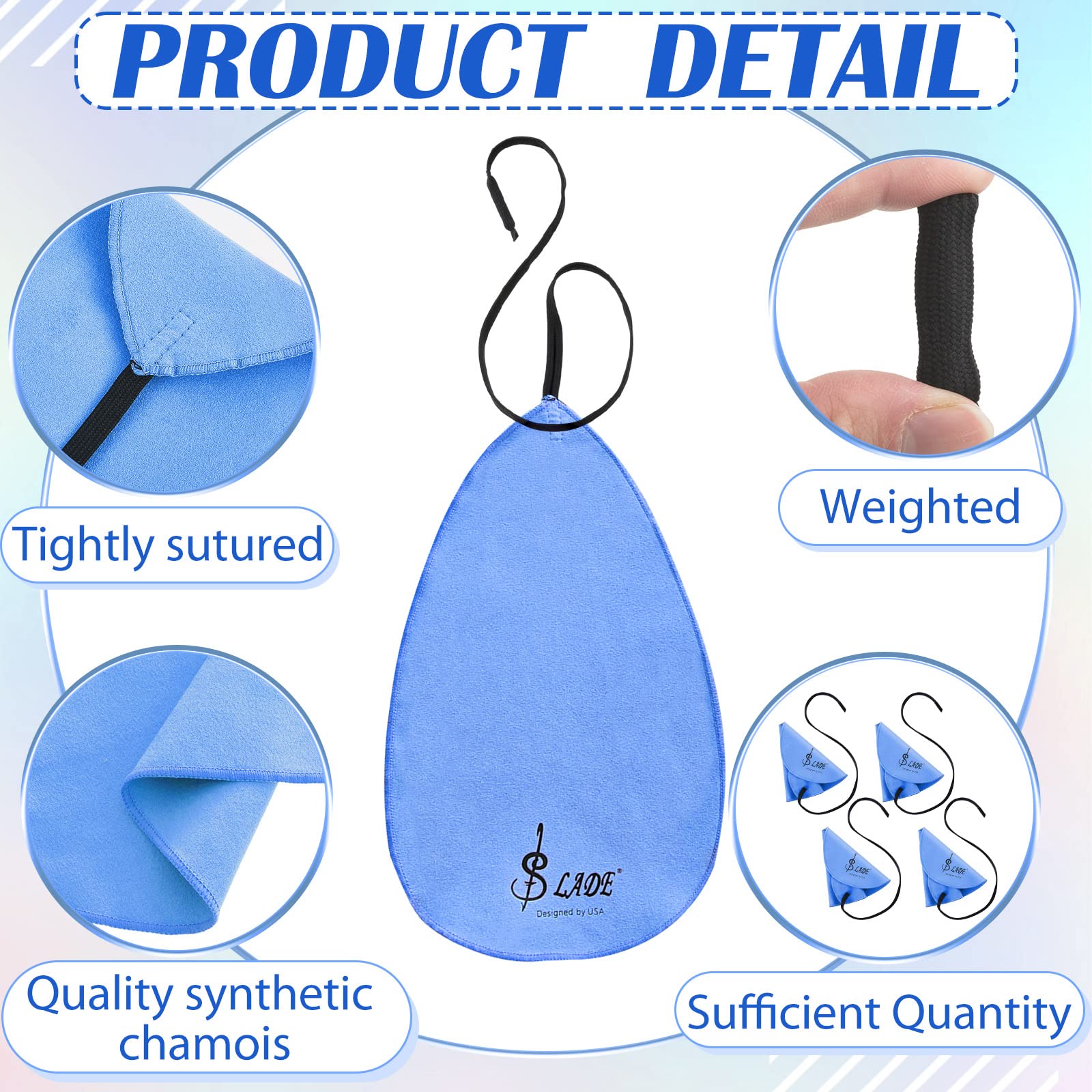 4 hisopos para clarinete para clarinete, paño de limpieza para tubo interior, adecuado para flauta piccolo, saxofón, saxofón (azul)