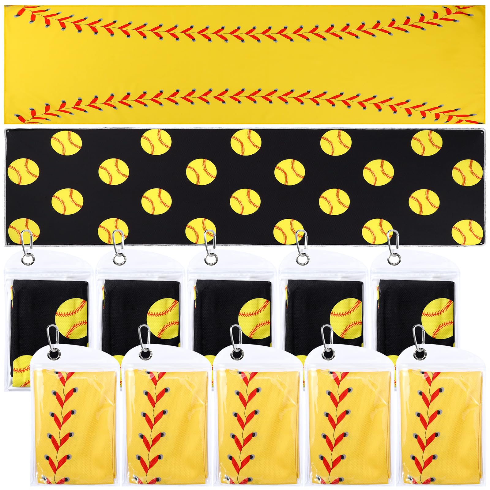 Tudomro 12 Pack Softball Cooling Towels, 40''x12'' Softball Breathable Chilly Towel with Bags, Sports Towels Microfiber Ice Towel for Softball Team Gift Sport Party Favors(Black and Yellow)