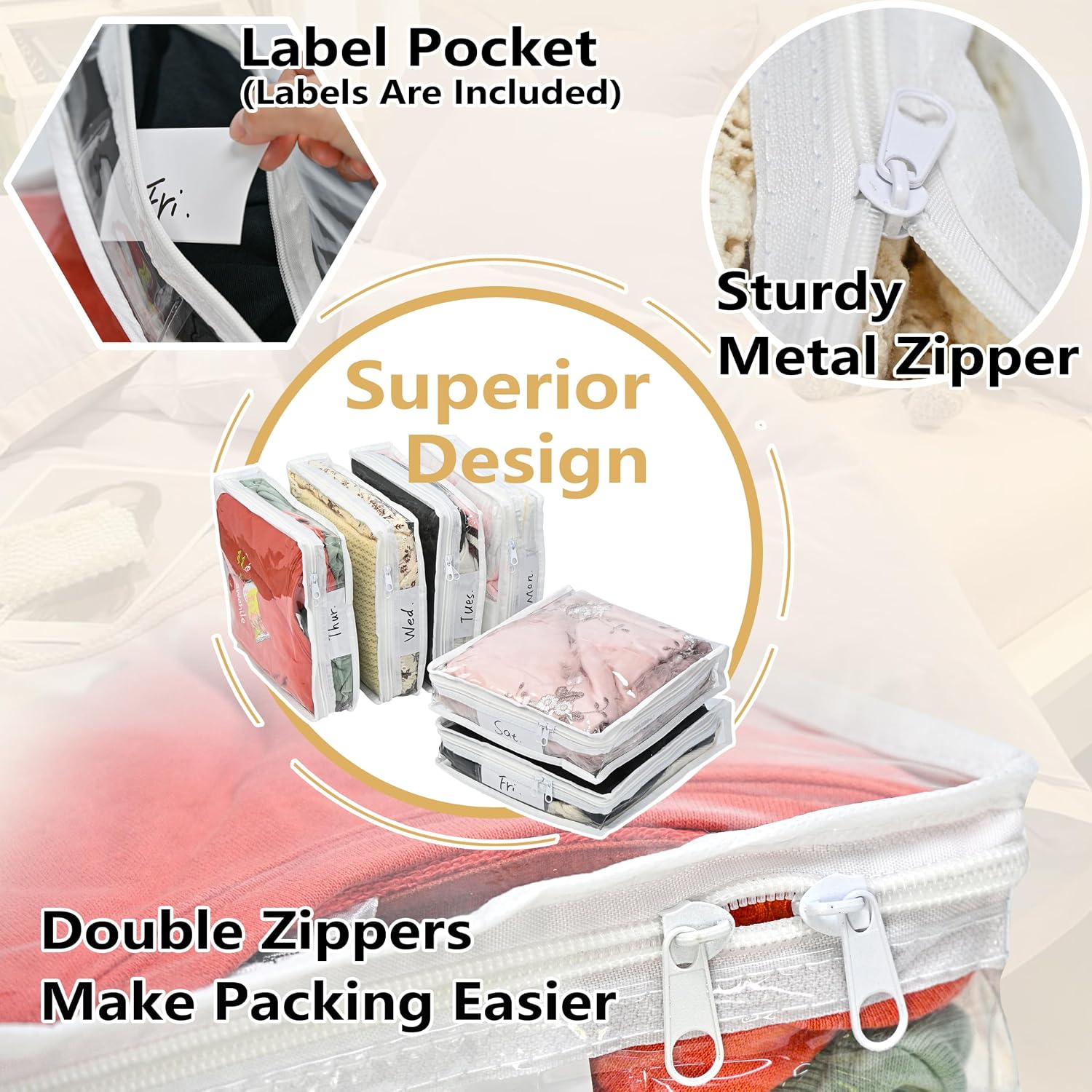 6 Pack Clear Clothes Storage Bags for Sweater, Blanket, Sheets Organization