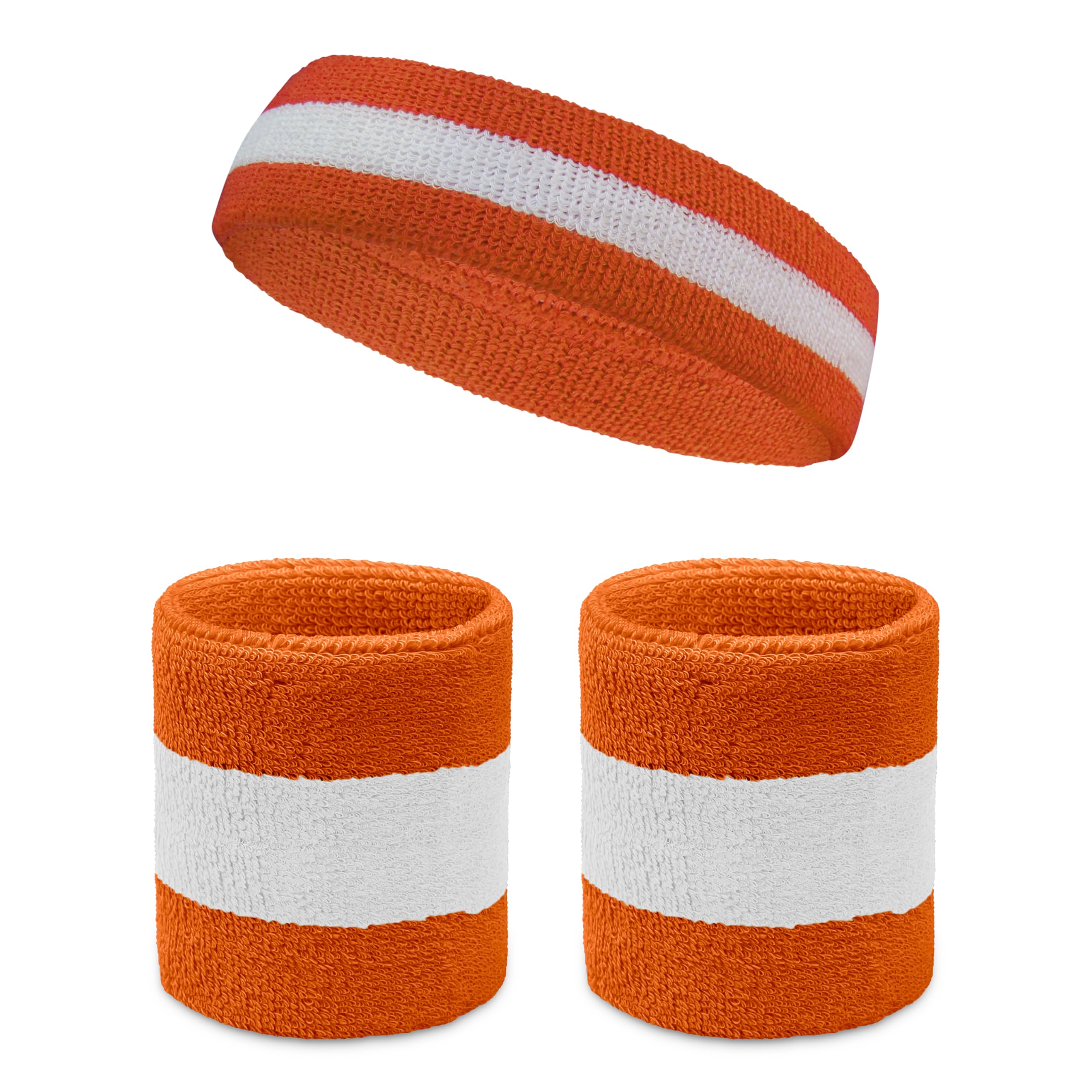 Premium Quality Semi-pro Jackie Moon Dark Orange Striped Sweat Headband Wristband Set