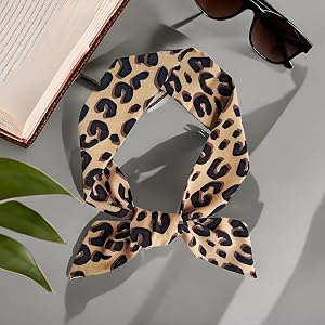 Brown Leopard Neck Tie Scarf, Women's Fashion Silk Feeling Hair Accessory, 36 x 3 inches, Brown, Skinny