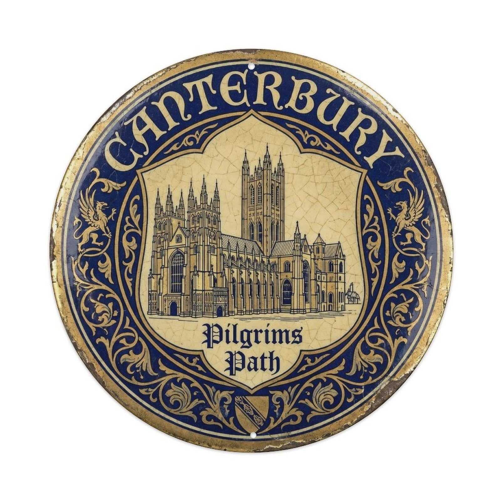 Cathedral Sacred Sanctuary Pilgrimage Metal Tin Sign Plaque Wall Decor for Cafe, Club, Garden Round Metal Poster 8x8Inch