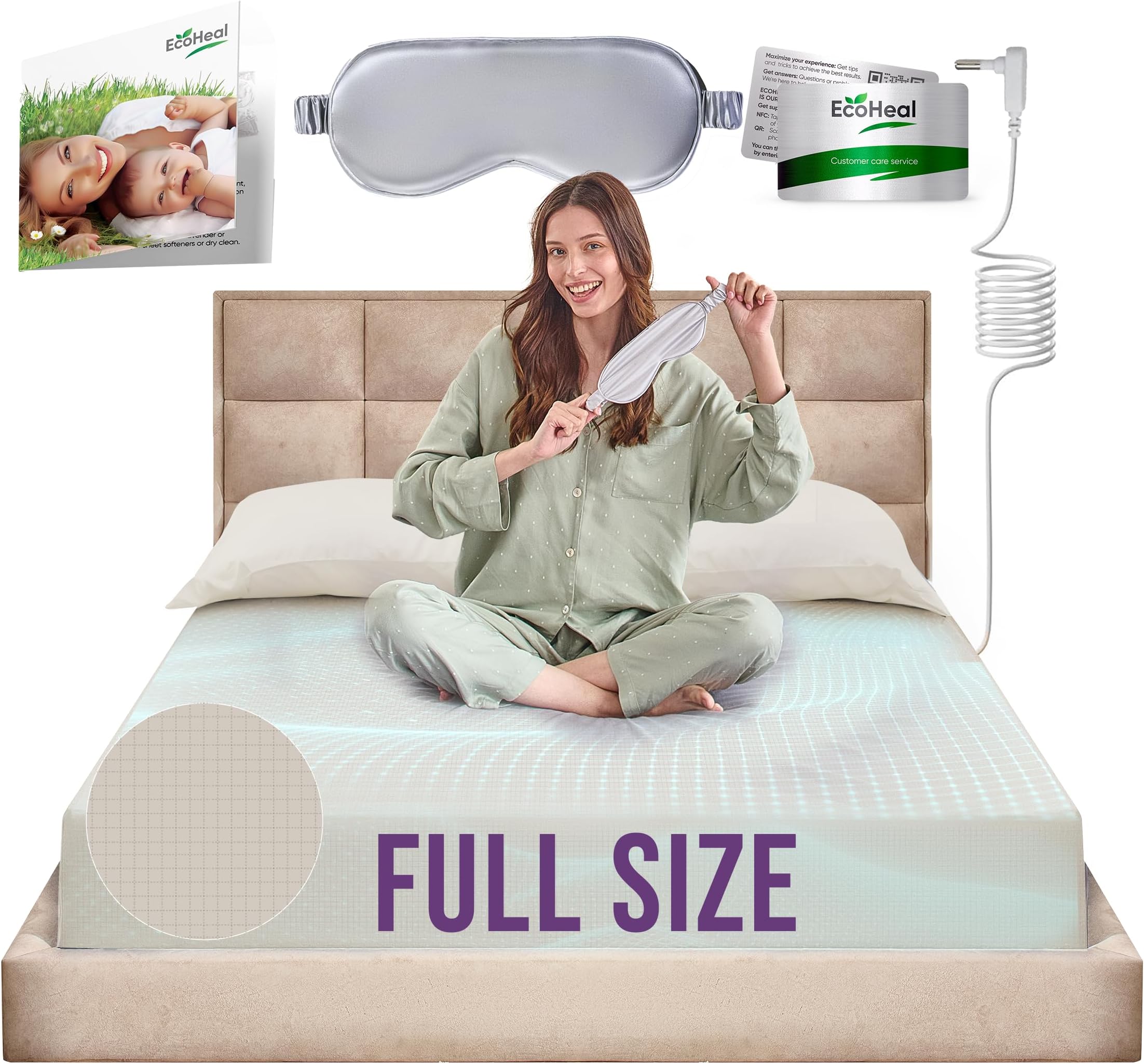 Earth Grounding Fitted Sheet Full Size with 12% Silver Fiber & 4% Silk & 84% Organic Cotton - Beige - Soft Earth Grounding Well Bed Sheets - Grounded Conductive Bed Sheets for Better Sleep