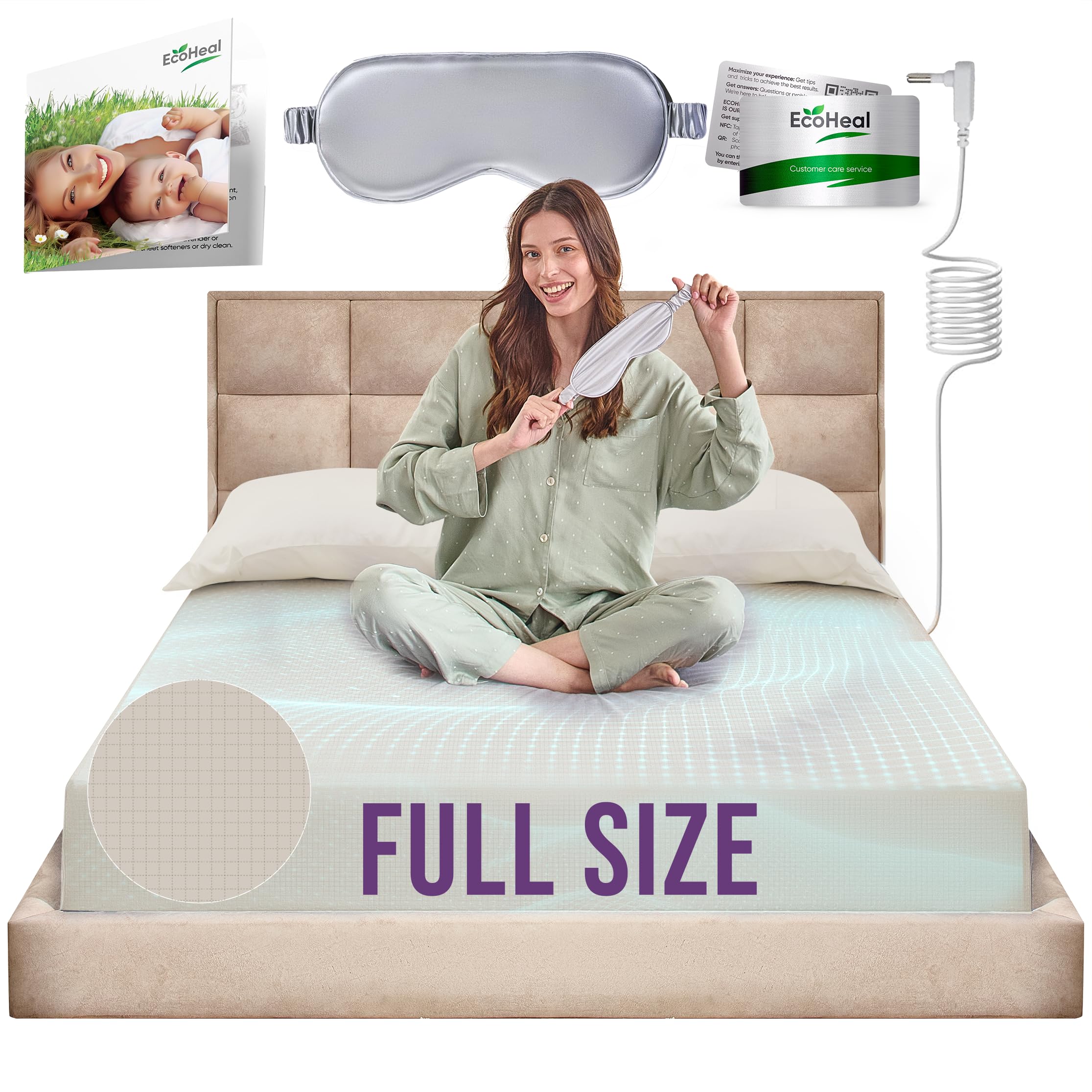 Earth Grounding Fitted Sheet Full Size with 12% Silver Fiber & 4% Silk & 84% Organic Cotton - Beige - Soft Earth Grounding Well Bed Sheets - Grounded Conductive Bed Sheets for Better Sleep