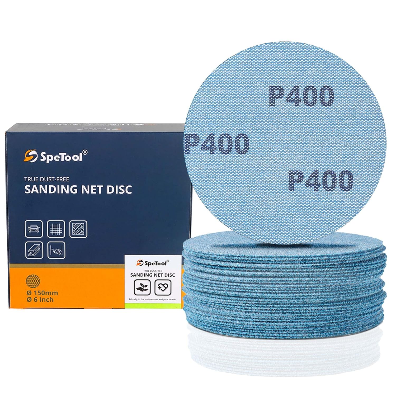 SpeTool 6 Inch Net Sanding Discs, 30 Pieces 400 Grit Ceramic Aluminum Oxide Sandpaper with Anti-Blocking Feature, Ideal for Wood, Drywall, Metal, and Epoxy Resin