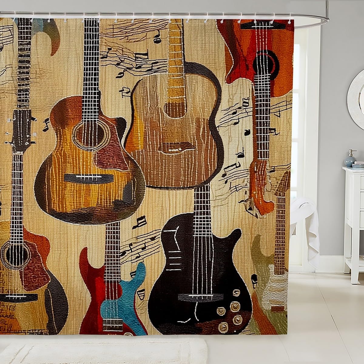 Feelyou Guitar Shower Curtain 72"x78" for Bathroom Kids Women Men