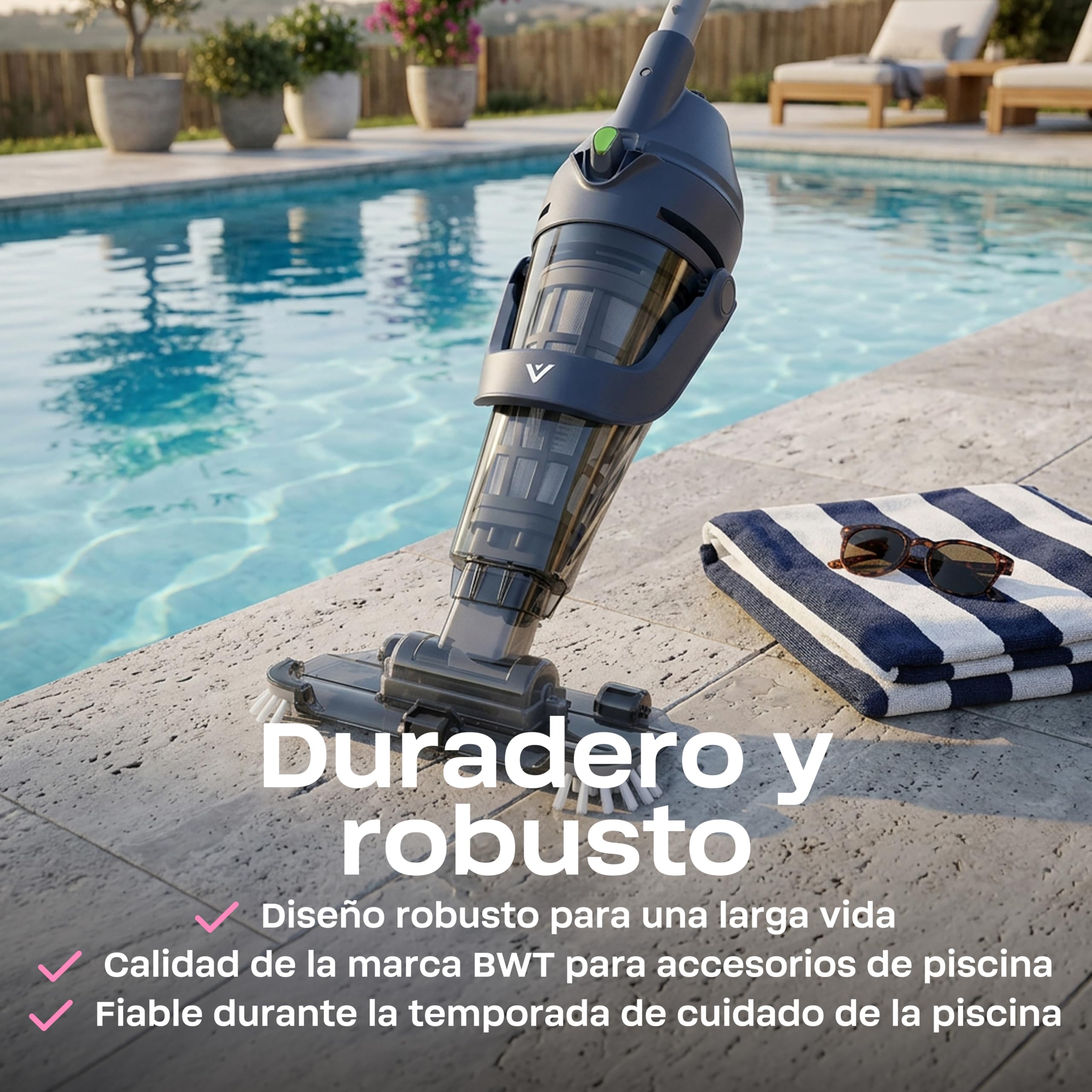 [NUEVO 2026] BWT Aspirador de piscina ES50 | Limpiador inalámbrico a batería | 60min autonomía | 5200 mAh | para piscinas hasta 25000l | Carga USB | Inalámbrico, 40 min de autonomía, 2000 mAh, para piscinas de hasta 25000 l, carga USB