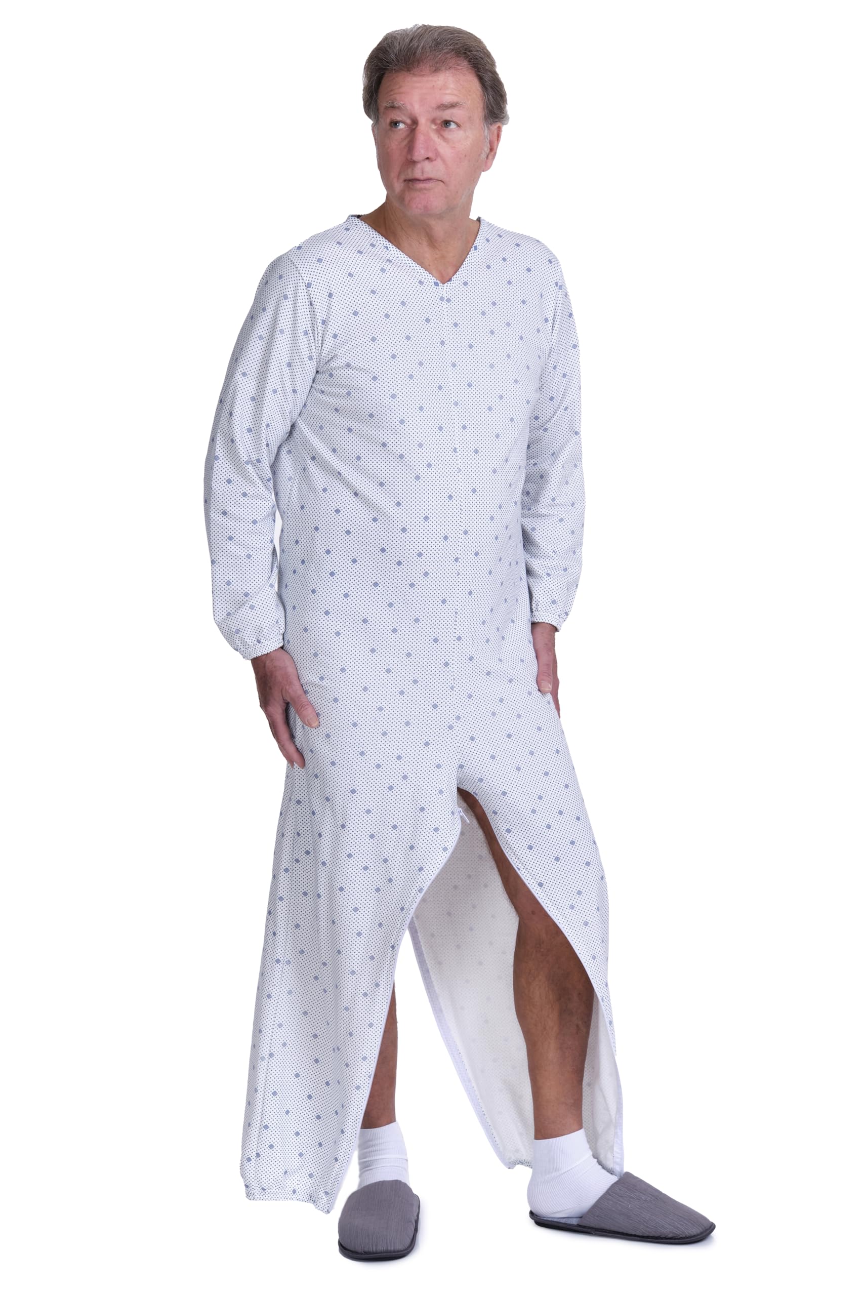 FERRUCCI COMFORT Pijama de algodón fresco para ancianos, manga larga, cierre de espalda e interior de pierna, incontinencia, Alzheimer, fabricado en Italia