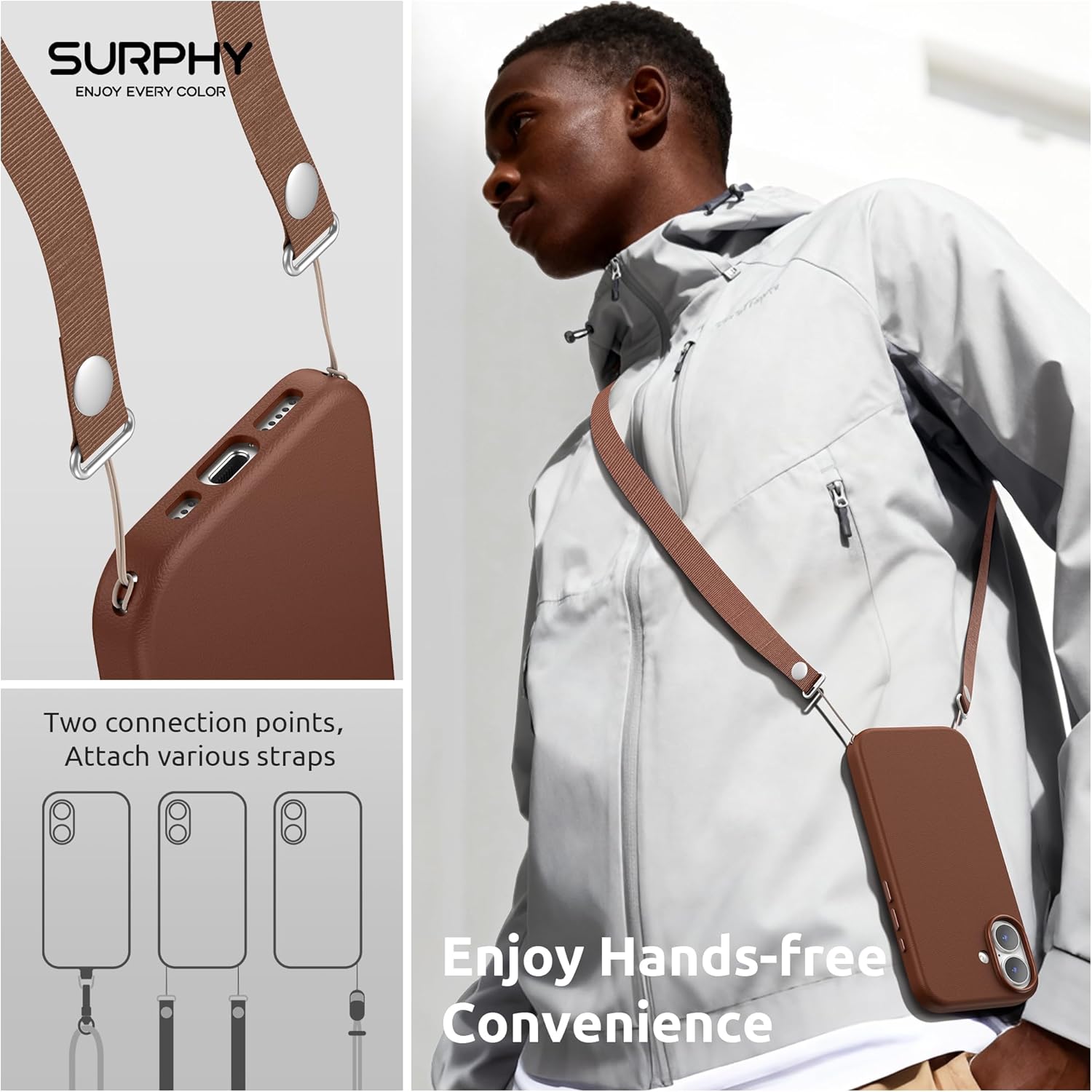 SURPHY Case for iPhone 17 Case (6.3 inch 2025), Compatible with MagSafe, Faux Leather 17 Phone Cases Whit Soft Microfiber Lining, Brown - Image 8