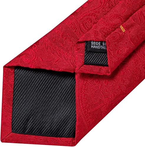 Vista 6 de DiBanGu Conjunto de corbata de cachemira para hombre, corbata jacquard tejida de seda y gemelos cuadrados de bolsillo, conjunto de regalo, formal