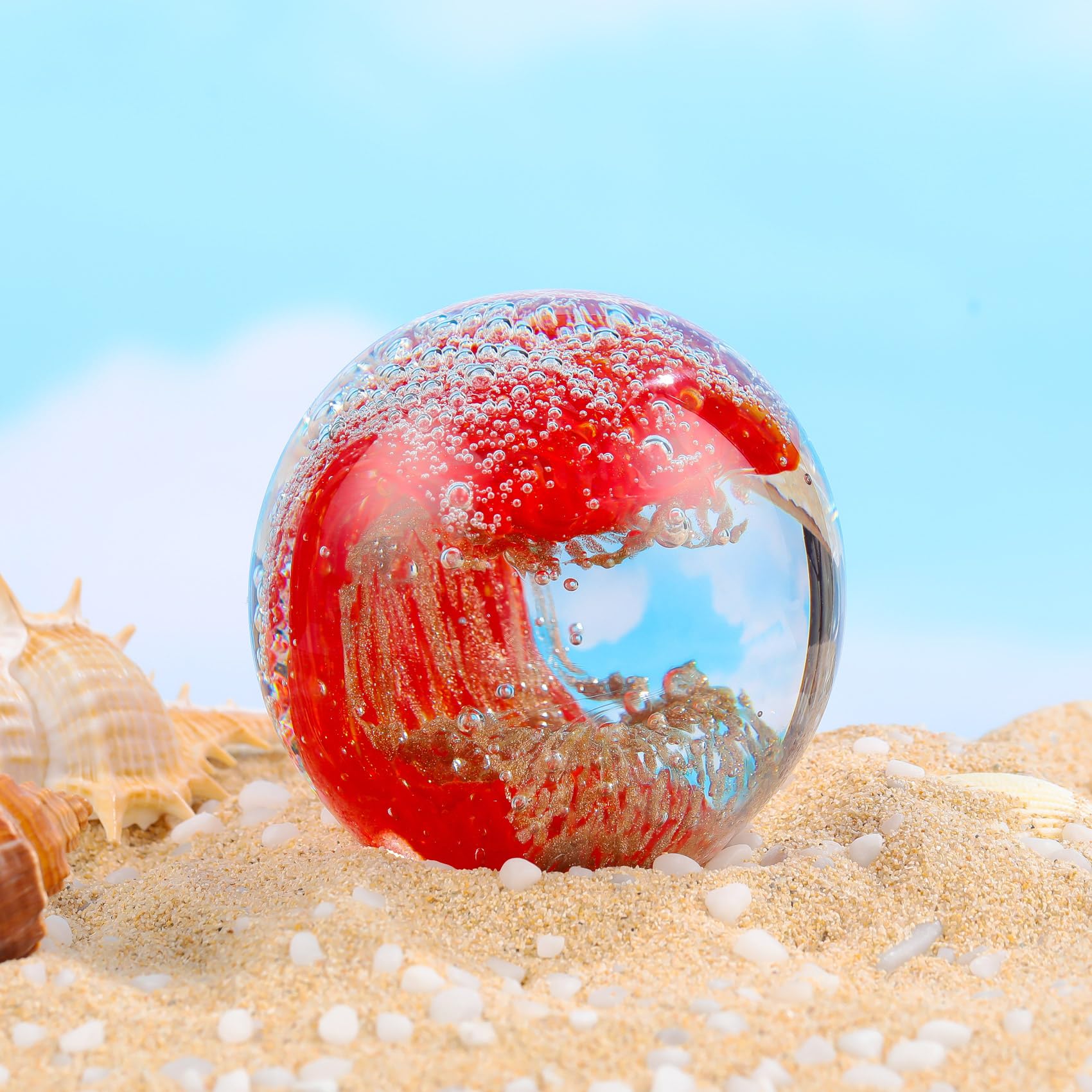 Snapklik.com : Hand Blown Glass Ocean Waves Ball, Ocean Art Crystal ...