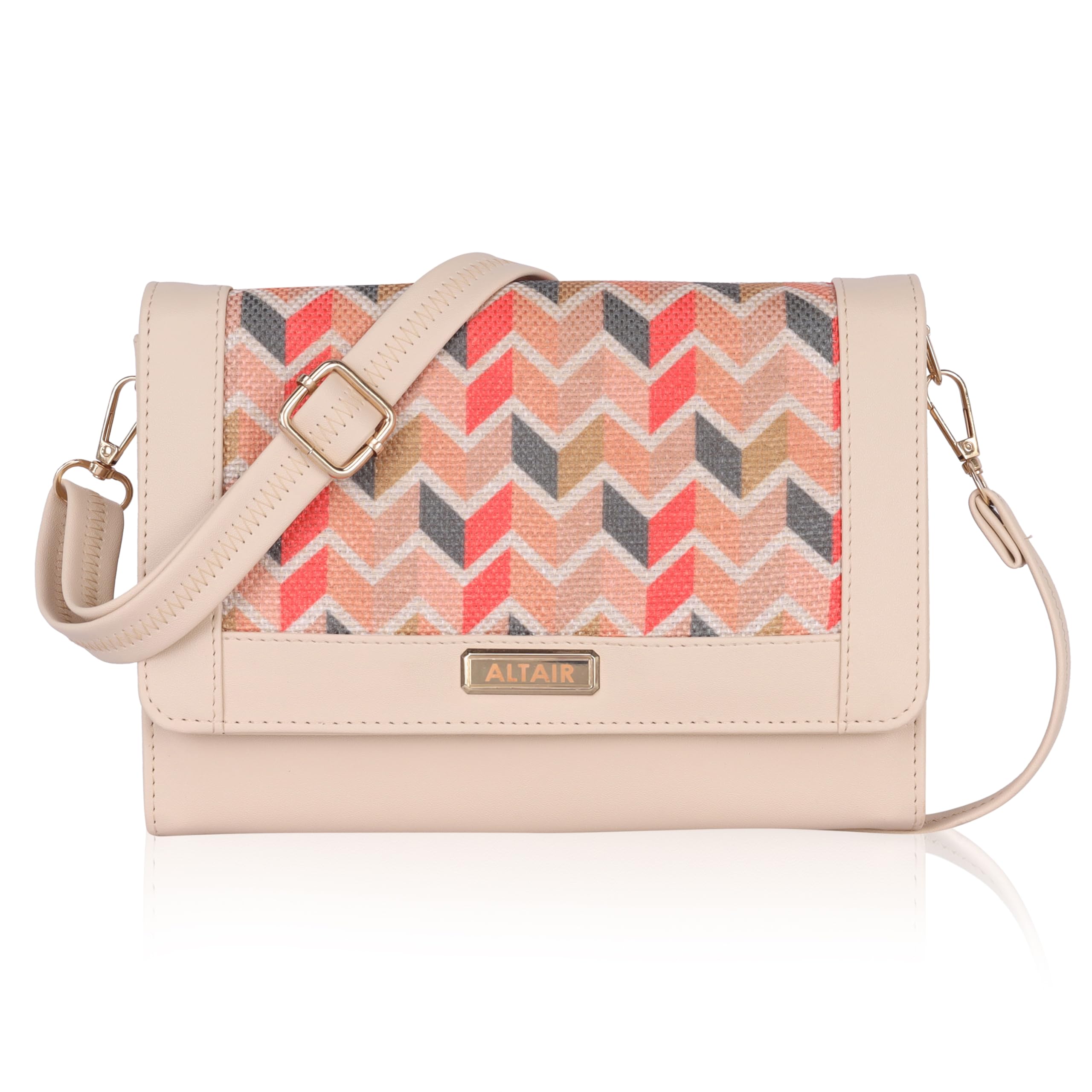 Womens Handmade Vegan Leather and Indian Fabric Jute Wave Beach Print Sling Bag with Adjustable Shoulder Strap (WavBeach) (Beige) (B0CXKYY2LS) Amazon Price History, Amazon Price Tracker