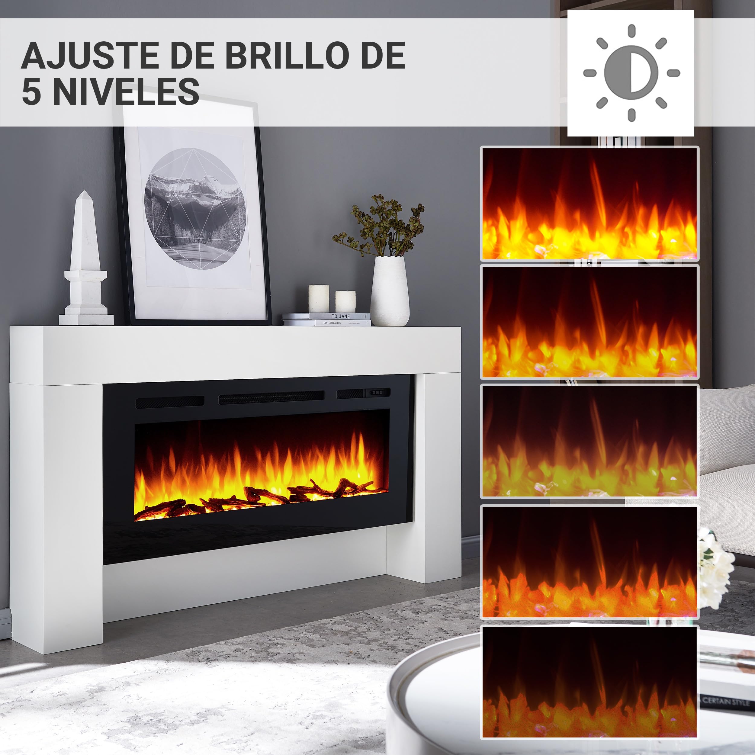 BALDERIA Zeus Chimenea electrica con Mueble Blanco | para Decoracion habitacion