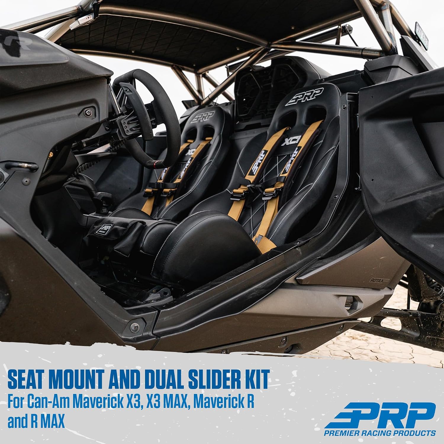 PRP Seat Mount and Dual Slider Kit for Can-Am Maverick X3, X3 MAX, Maverick R, and R MAX (Pair) - Adjustable Height, Secure Locking Sliders Fits PRP UTV Seats with Flat Strap Frame