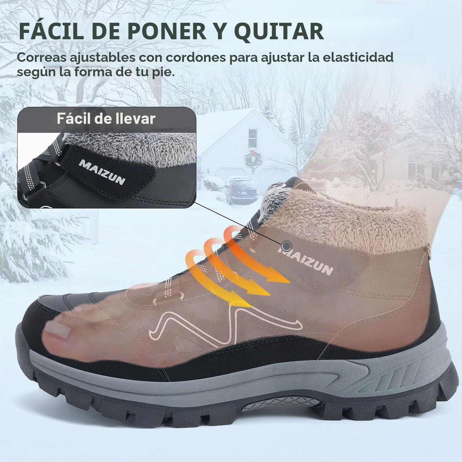 Botas de Nieve hombre Invierno Trekking Senderismo Botines hombre Cálidas Piel Forro Zapatos de Senderismo Antideslizantes Zapatos