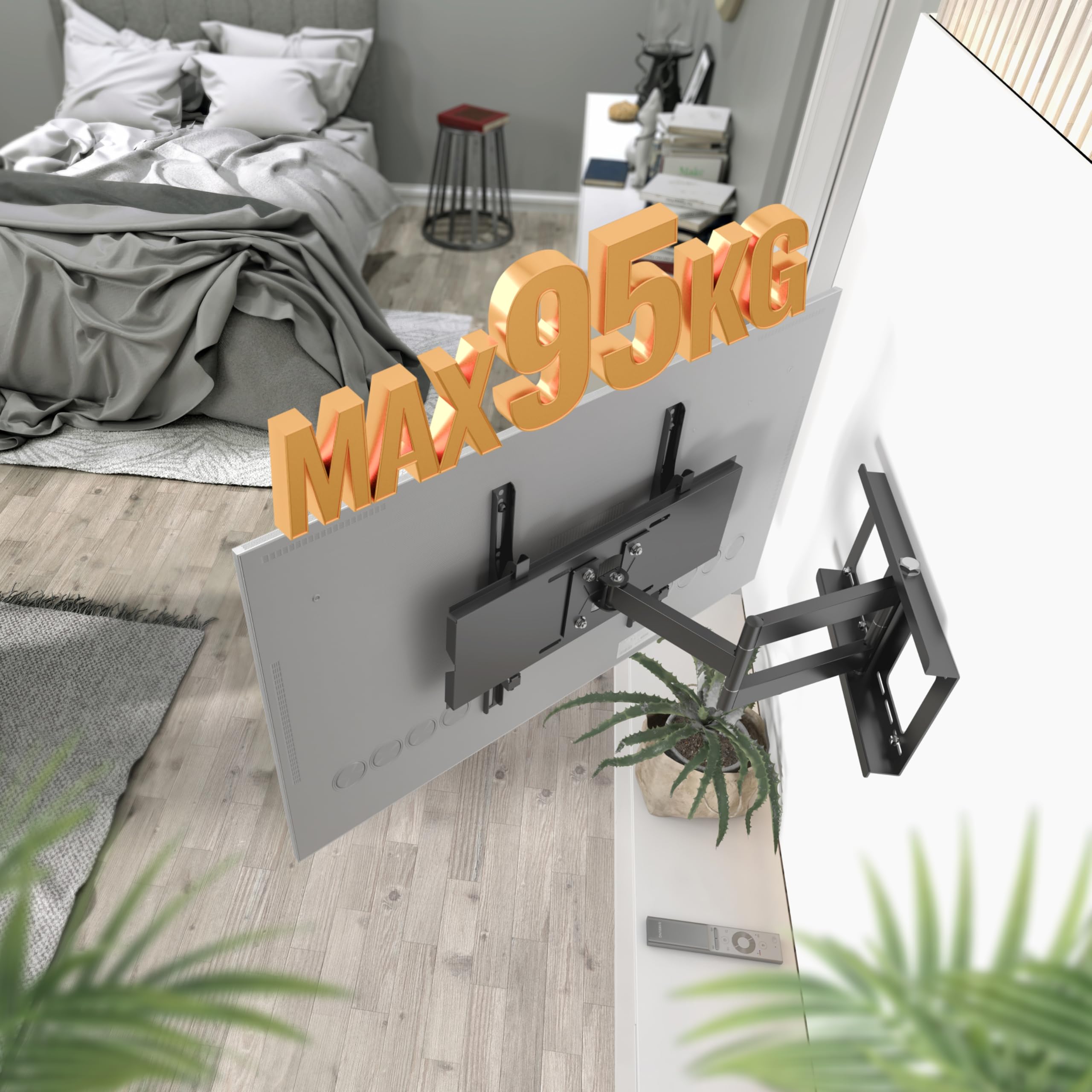 RICOO Soporte TV Pared Giratorio Inclinable Televisión 32-65" (81-165cm) R03 Brazo Universal Televisor LED/LCD/Curvo VESA 200x200-400x400 Negro