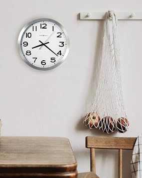 Howard Miller Spokane Modern Wall Clock Brushed Aluminum Frame, White Dial, Silent Quartz Movement, Battery Operated, Bold Black Numerals