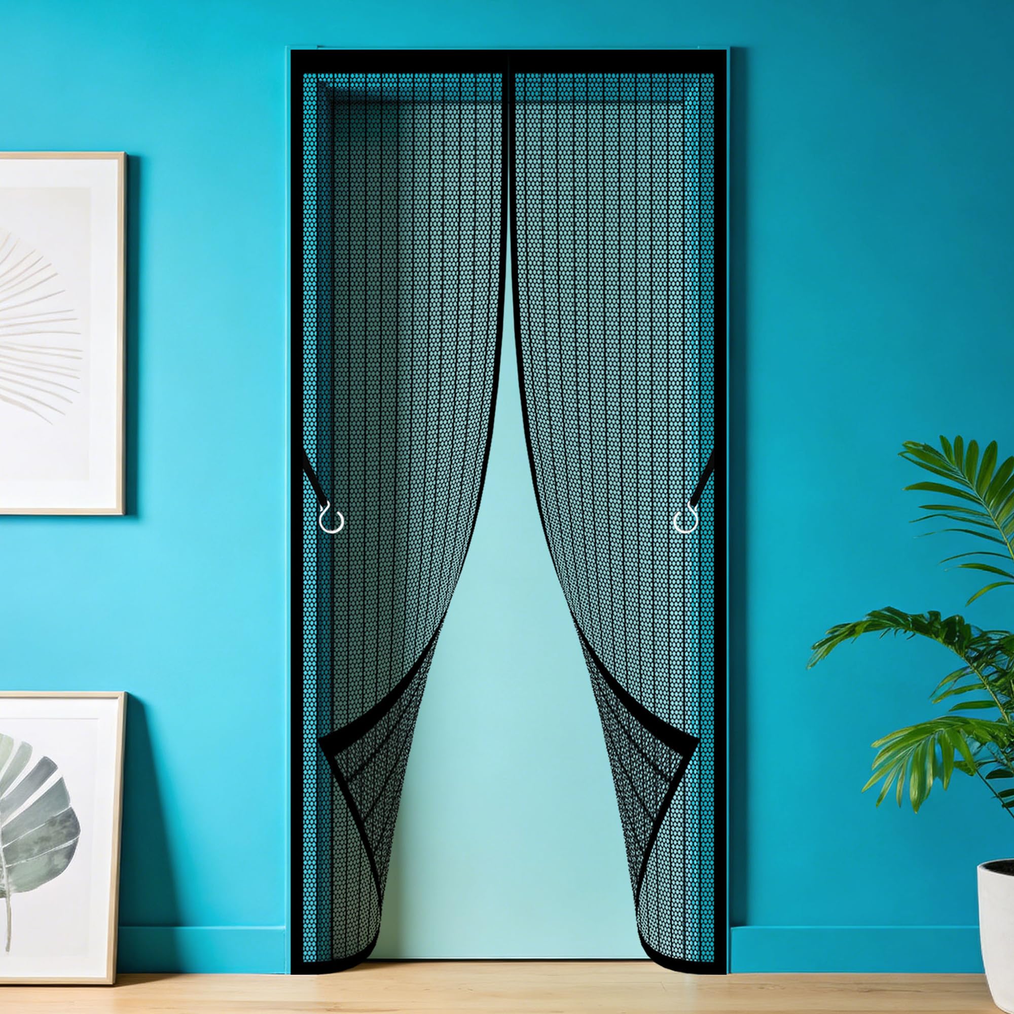 Door Screen 91 x 262 cm with Magnetic Closure Heavy Duty Self Sealing Mesh Keeps Bugs Out for Balcony Room, Bedroom, Kitchen, Children's Room, Single Sliding Room., Black