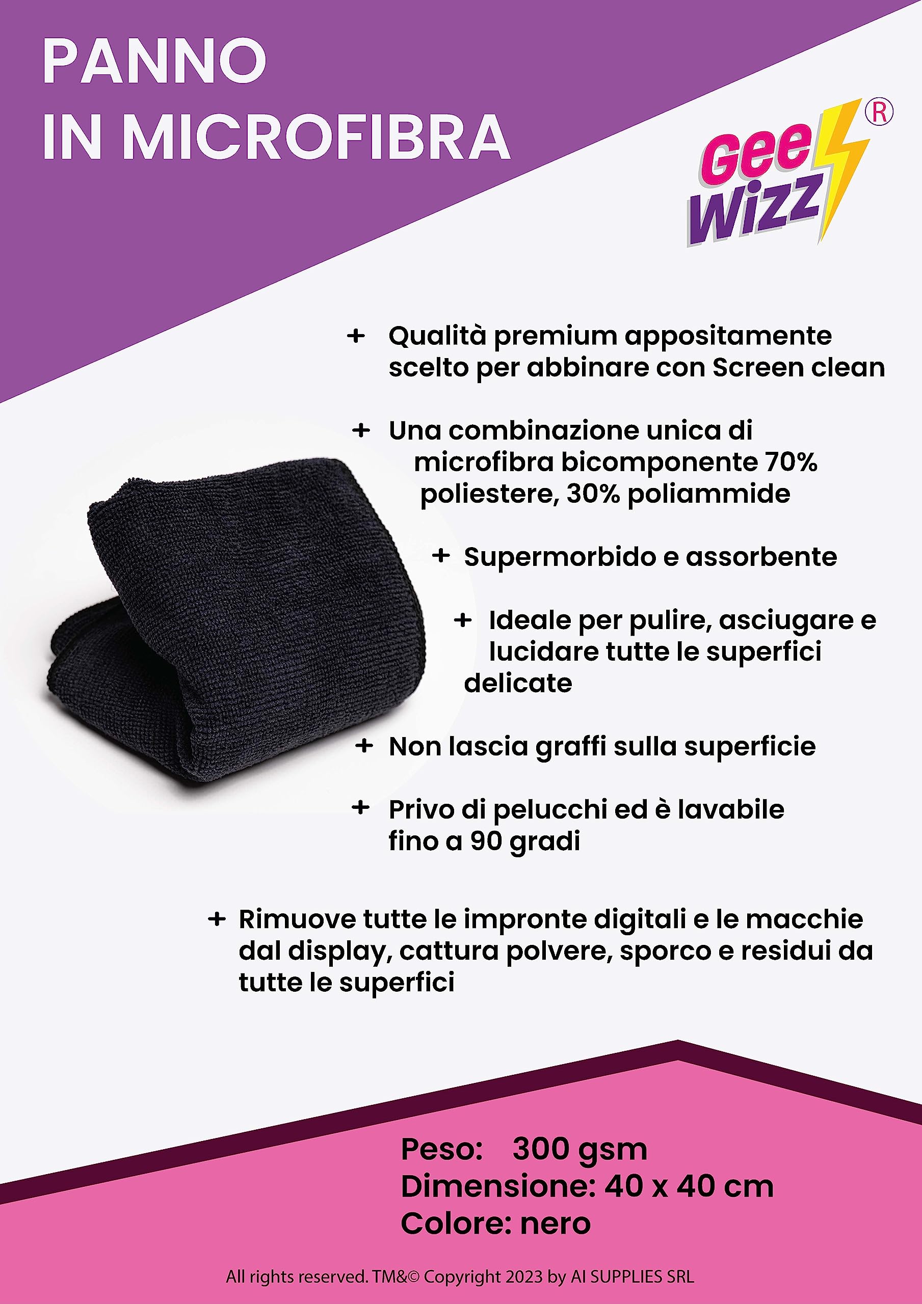 Gee-Wizz Screen Clean - Kit 250 ml Spray Pulisci Schermo con Panno Microfibra - Detergente Per Tutti Tipi di Schermo, Display, Monitor di Tutti i Dispositivi. Senza striature e Anti-Polvere