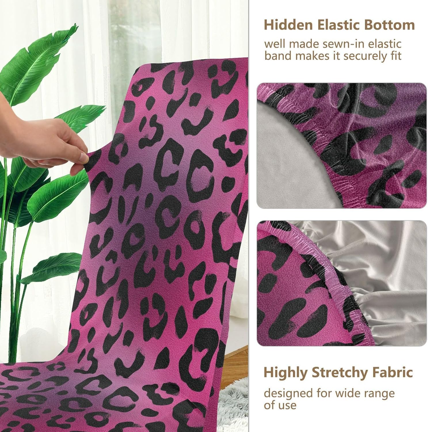 ALAZA Chair Covers for Dining Room, Pink Leopard Cheetah Print Stretch Chair Cover Sets Chair Protector Removable Washable for Ktichen Restaurant Hotel