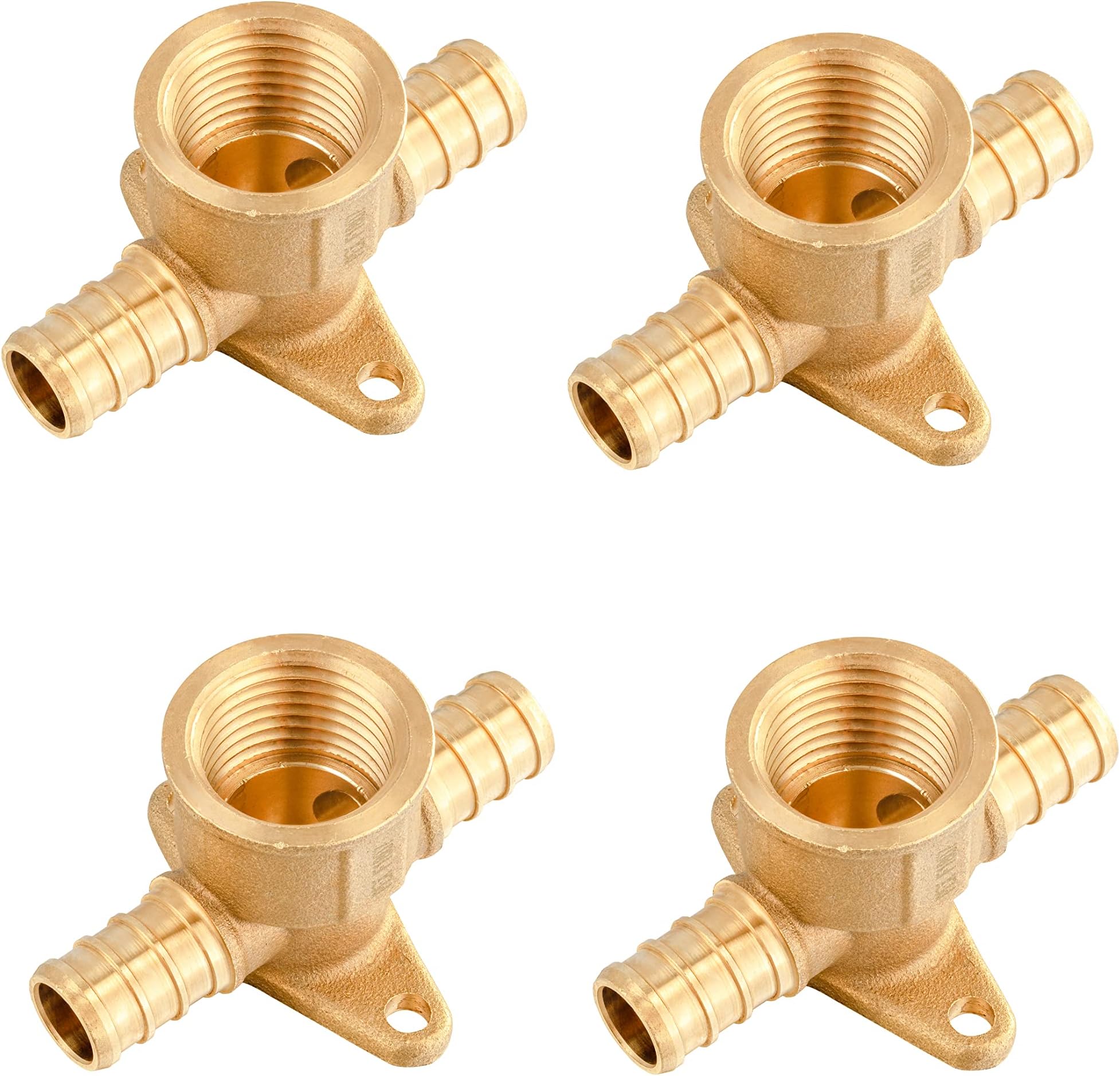 EFIELD 4-Pack 1/2" Pex x 1/2" Pex x 1/2" Female NPT Drop-ear Tee, Barb Crimp Pex Brass Fitting, ASTM F1807