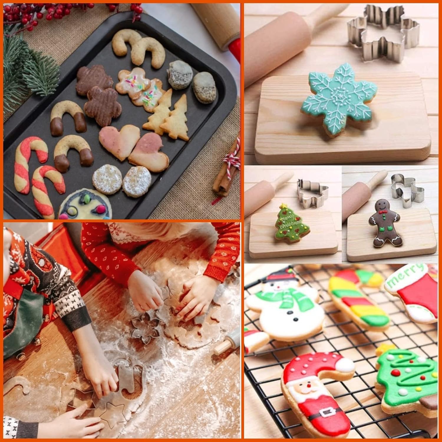 Cake Decor - Stainless Steel Christmas Cookie Cutter Set - Bell, Heart, House, Star, Santa, Snowman, Tree Molds - Fondant, Biscuit, Cake, Fruit Cutter - Safe & Durable - Option 2 4