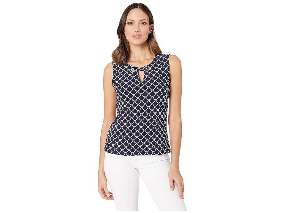 

Tommy Hilfiger Printed Gromet Knit Top (Midnight/Ivory) Women's Blouse, Gray