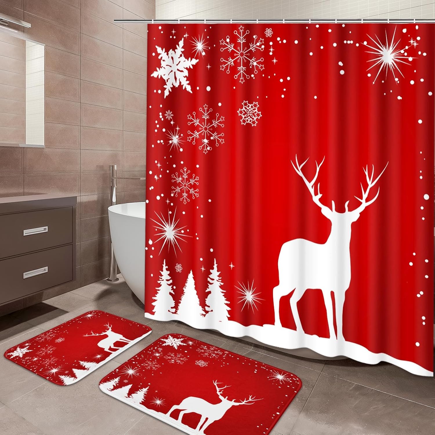 Christmas Reindeer Bathroom Sets with Shower Curtain and