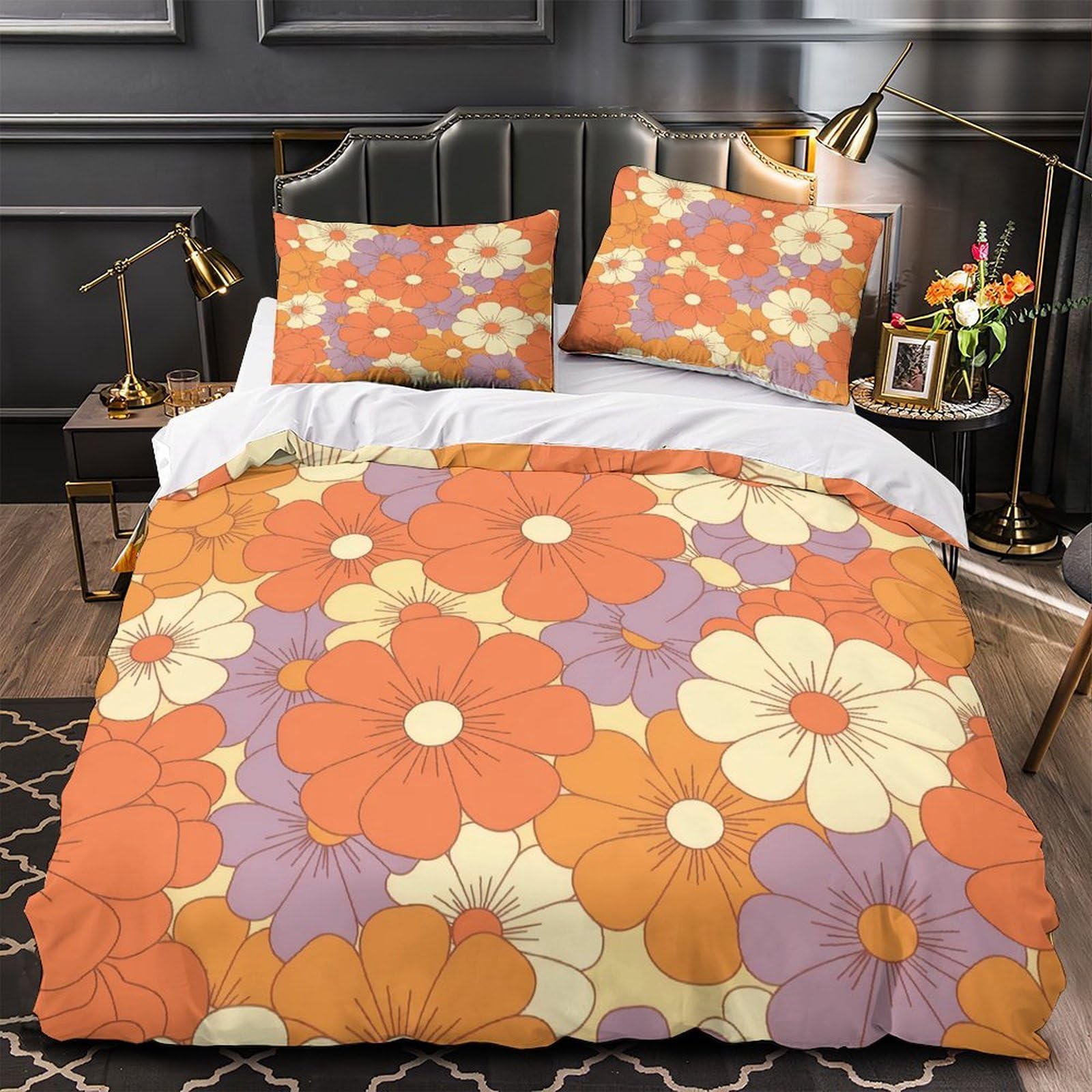 Parure de lit microfibre hypoallergénique anti-acariens housse de couette fleurs 135x200