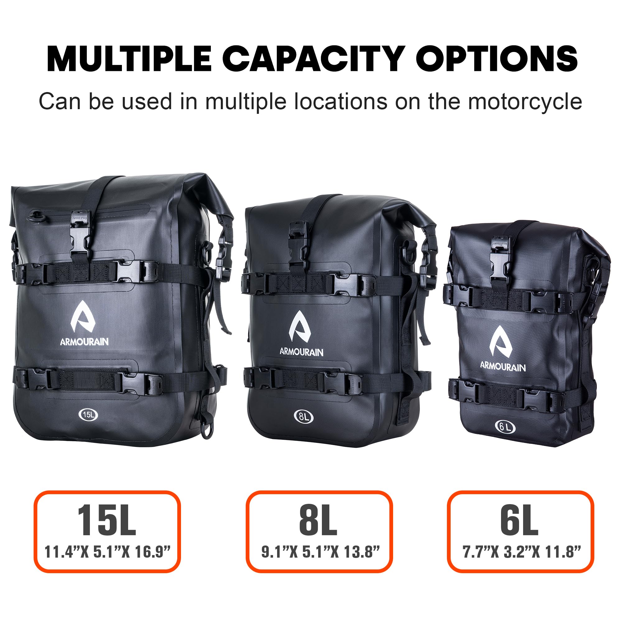Bolsa Trasera Impermeable para Asiento Trasero de Motocicleta 15L de Alforja Lateral para Motocicleta de Barra de Choque Motor Sissy Bar de Equipaje (TPU Negro, 15L)