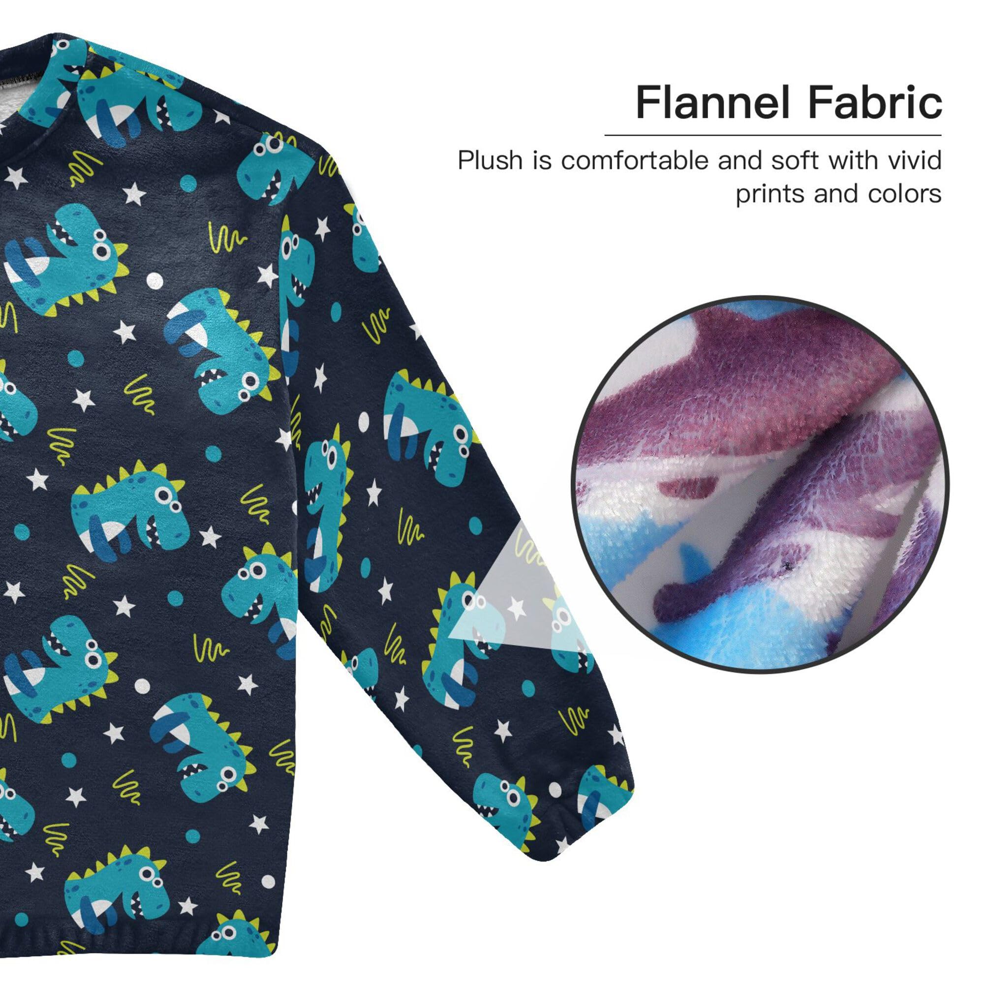 ALAZA Conjunto de pijama de forro polar para mujer, diseño de dinosaurio, manga larga, ropa de dormir de dos piezas, ropa de dormir térmica, pijama súper suave, talla S