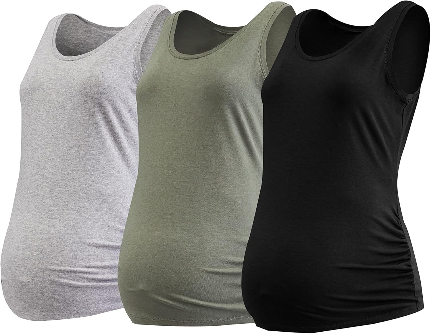 Motherhood Maternity Womens Sleeveless Scoop Neck Side Ruched Tank Top 3 Packs