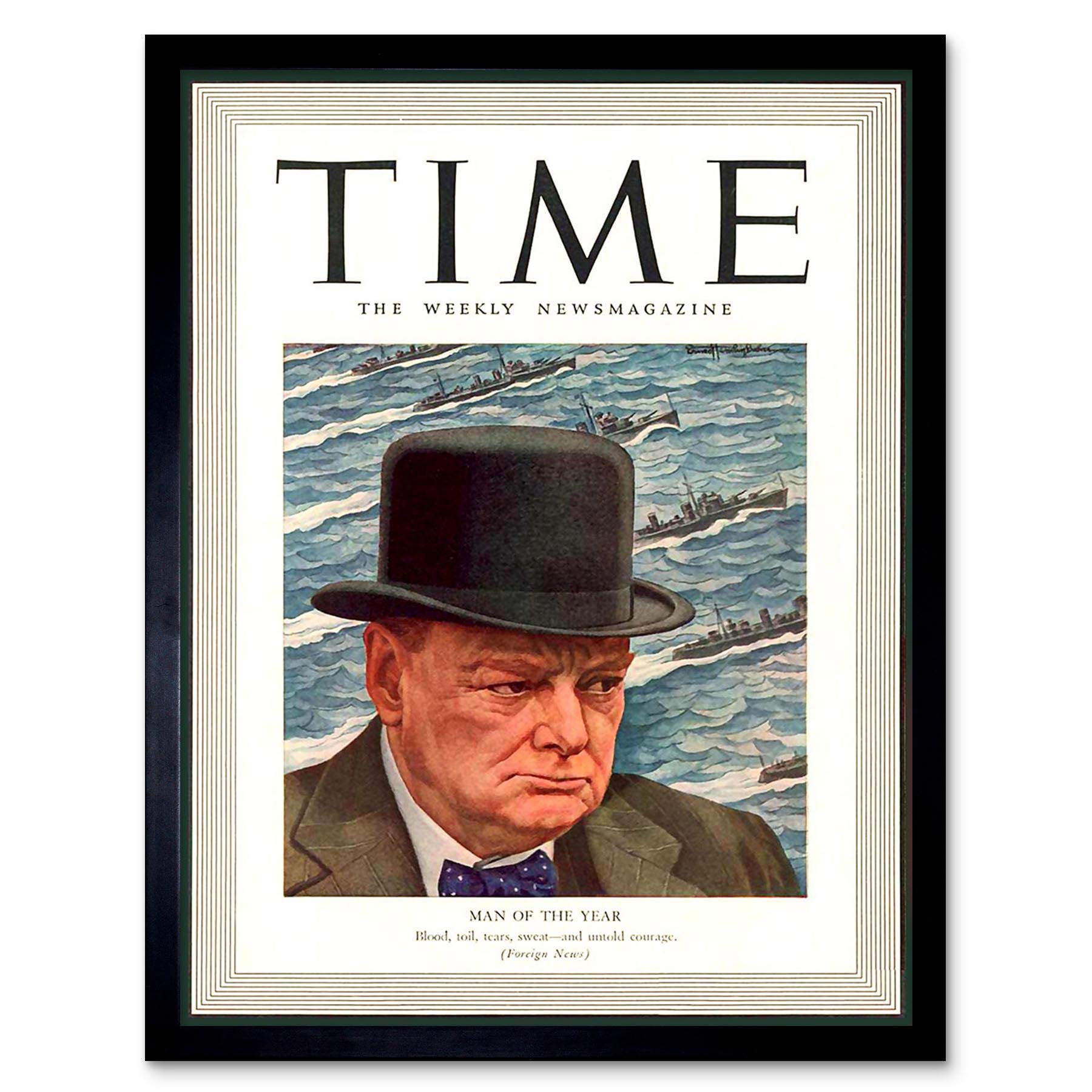 Wee Blue Coo Magazine War 1941 Winston Churchill 'Man Of The Year' Time Art Print Framed Poster Wall Decor 12X16 Inch