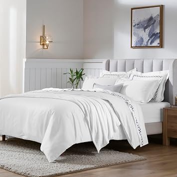 Superior Egyptian Cotton 650 Thread Count Duvet Cover Set, Bed Covers, Includes 1 Duvet Cover, 2 Pillow Shams, Bedding Essentials, Master, Guest, Hotel Bedroom Decor, Full/Queen, White