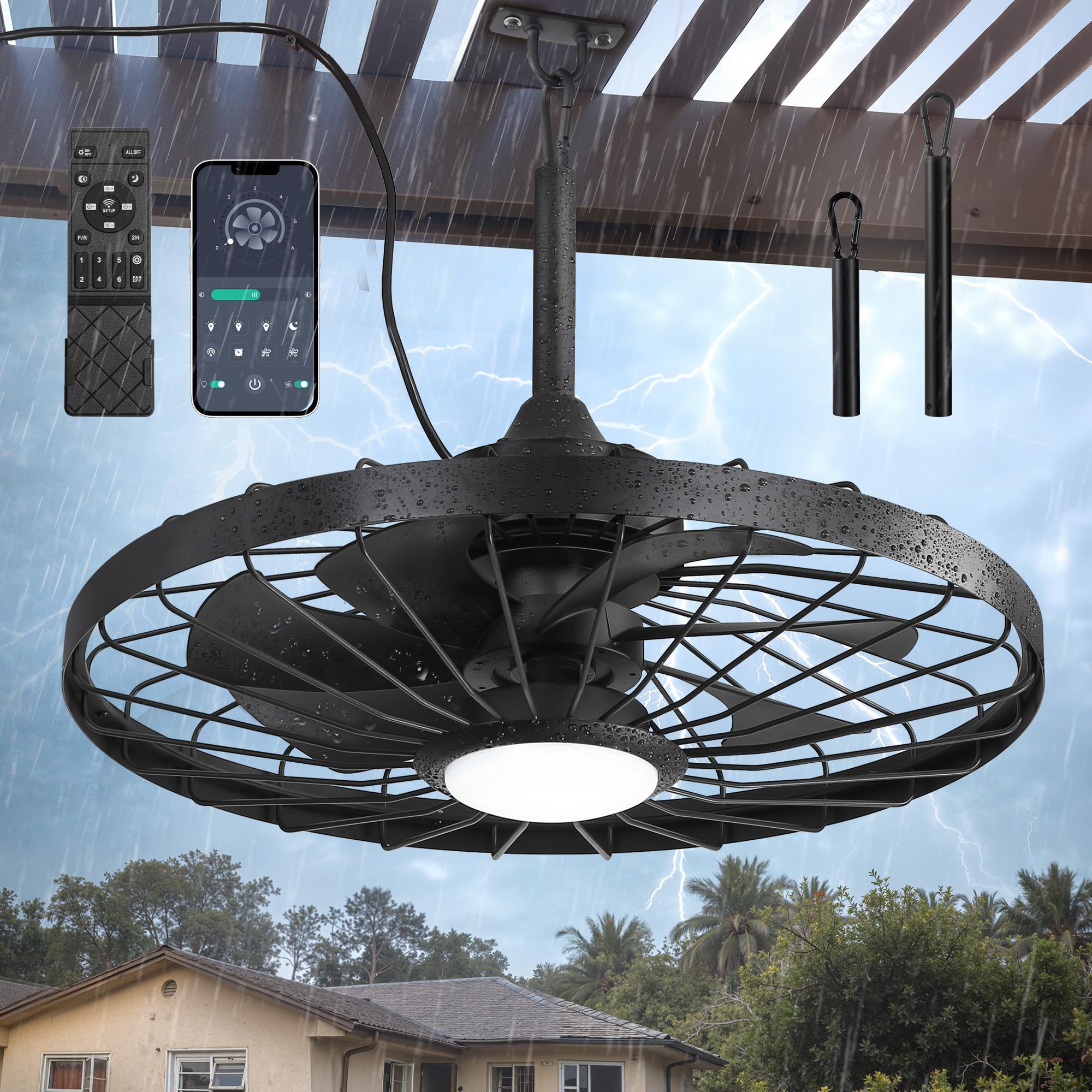 LEDIARY 24' Outdoor IP65 Waterproof Plug in Ceiling Fan with Lights