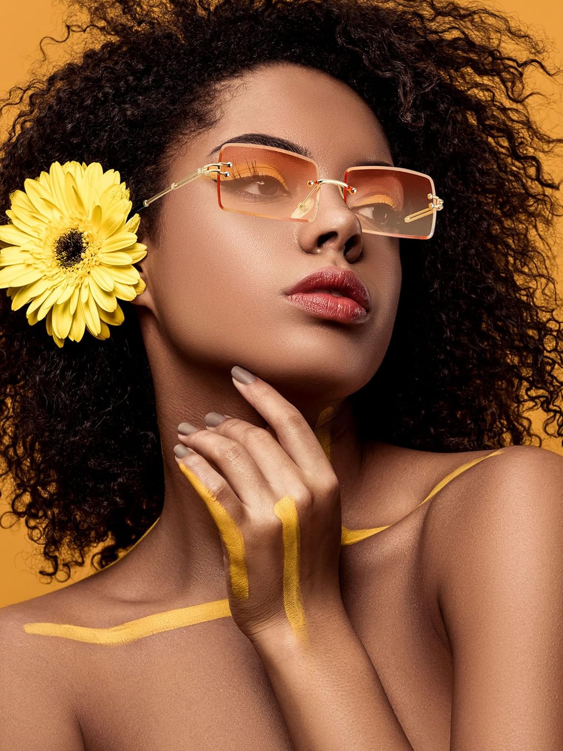 Weewooday 3 Pairs Rimless Rectangle Sunglasses Tinted Frameless Eyewear Vintage Transparent Rectangle Y2k - Image 5