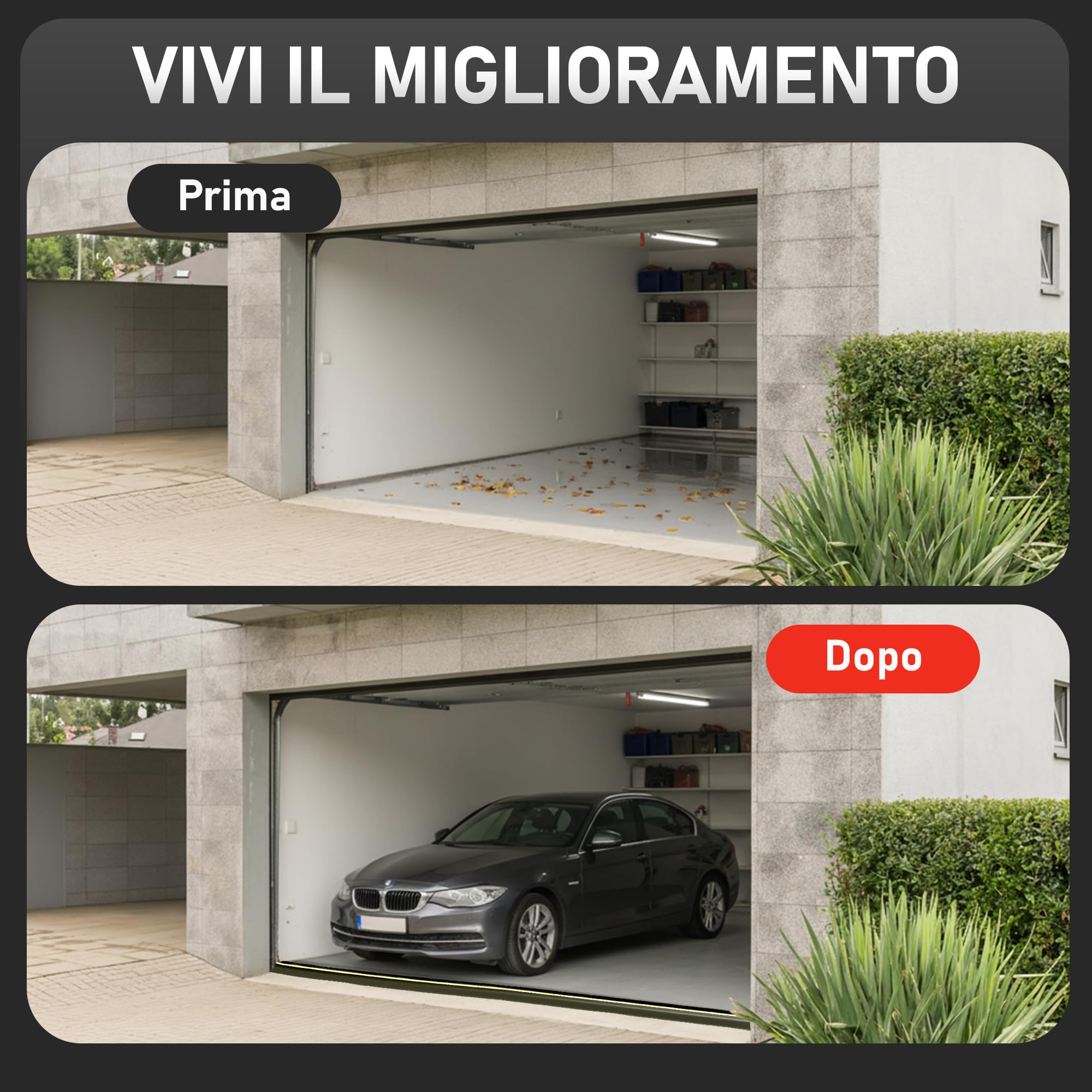 Guarnizione Porta Garage 3M | Impedisce il Passaggio di Acqua, Polvere e Freddo – Installazione Facile | Guarnizione Garage | Include Silicone per EDPM (3 m)