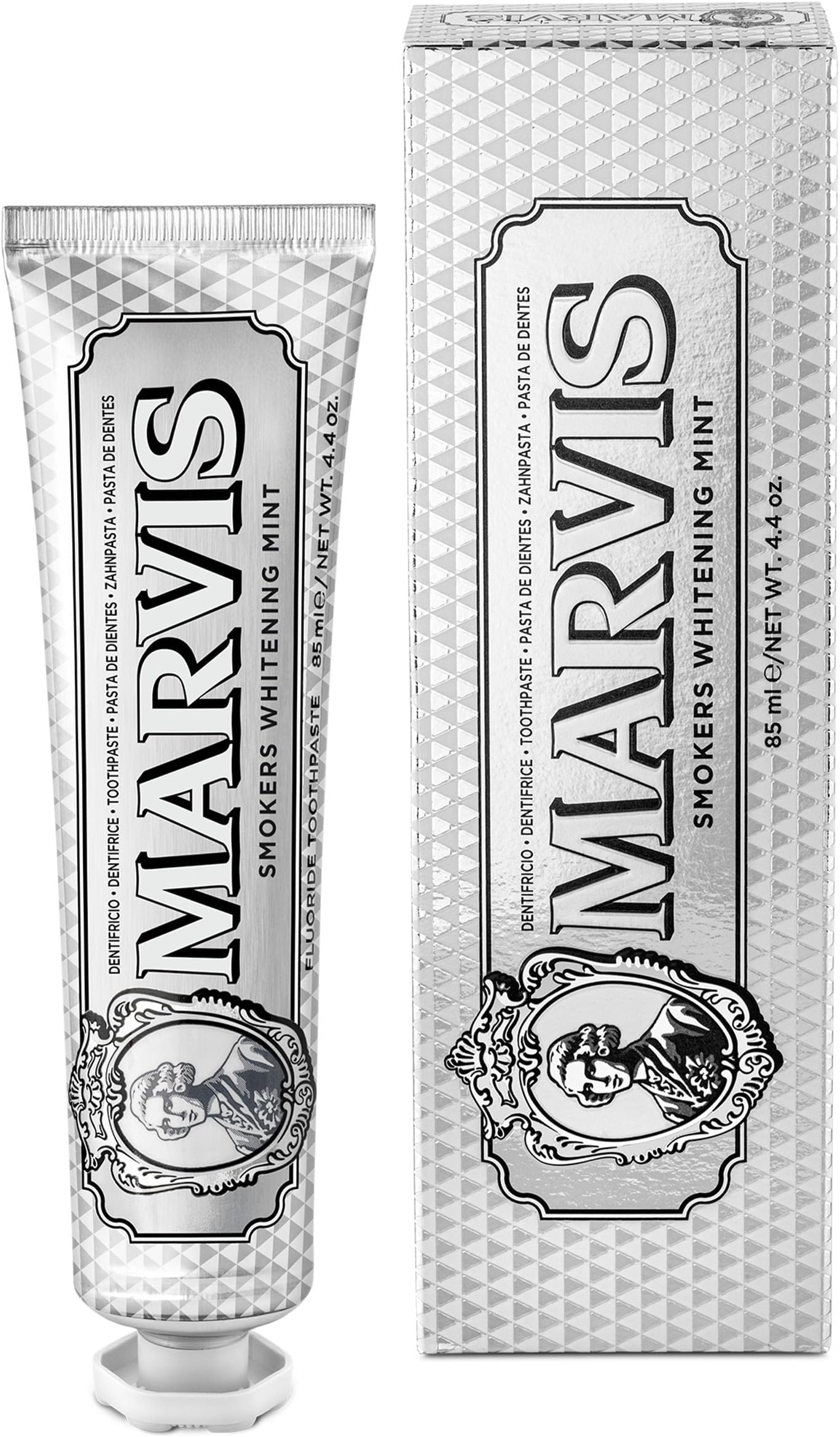 Marvis Smokers Whitening Toothpaste, Mint, 85ml, Promotes the Natural Whitening of the Teeth, Plaque Removal Toothpaste, Long-Lasting Freshness