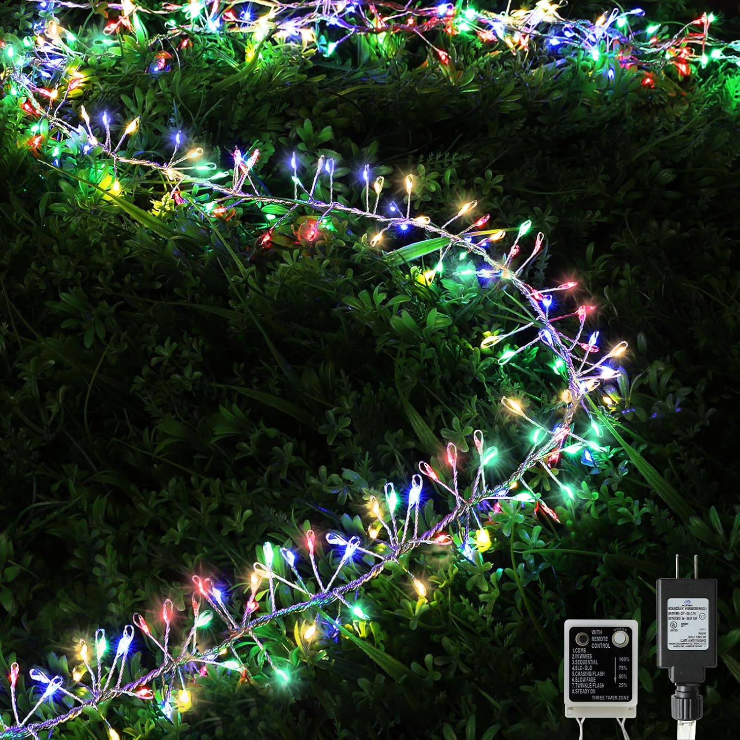 LAMPHOME Firecracker Lights with Remote,18 FT 480LED Cluster String Fairy Light Plug in, Waterproof Copper Wire Firefly for Mantle Bedroom Window Wedding Christmas Tree Decoration, Multicolor