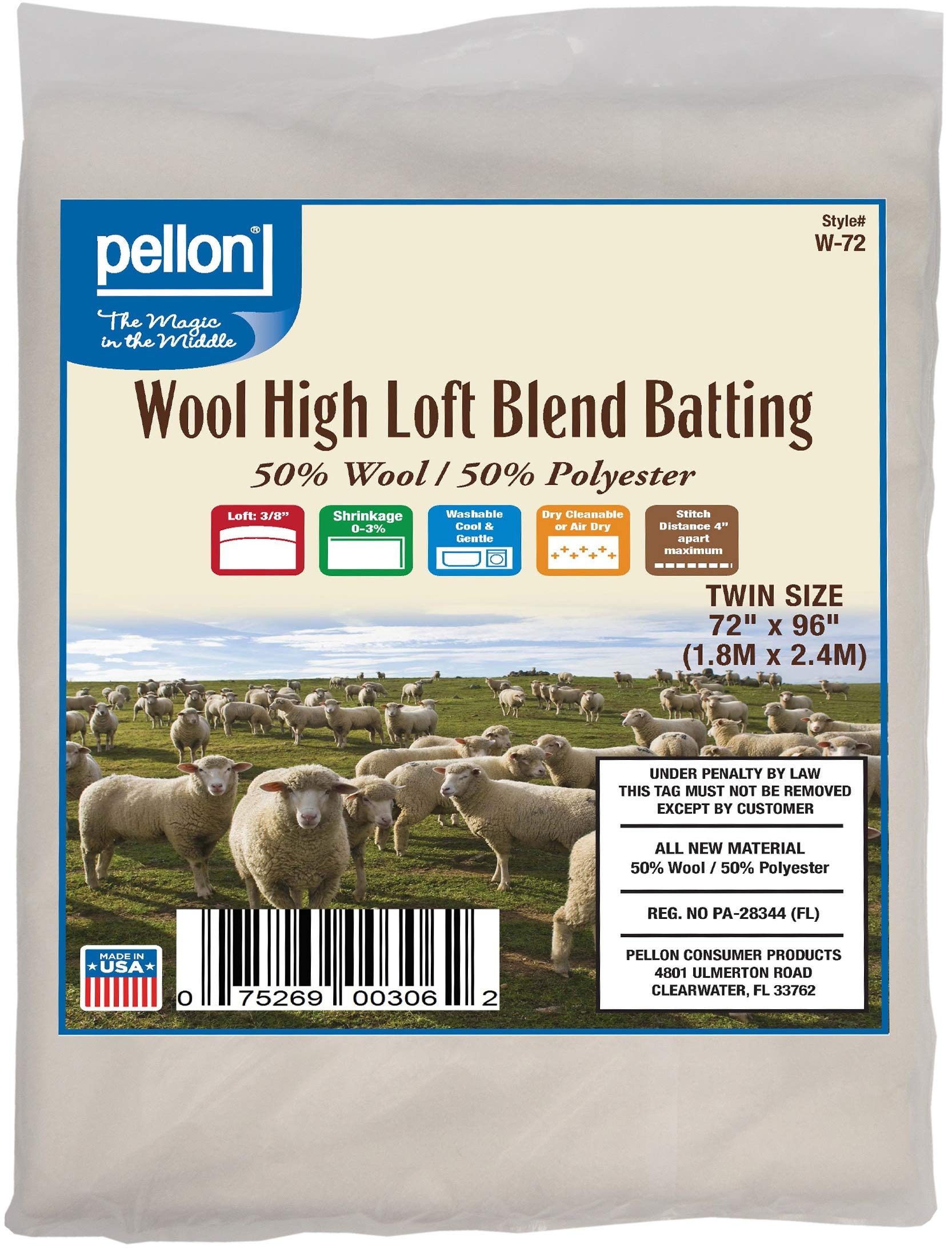 Pellon Wool Batting, Twin Size 72